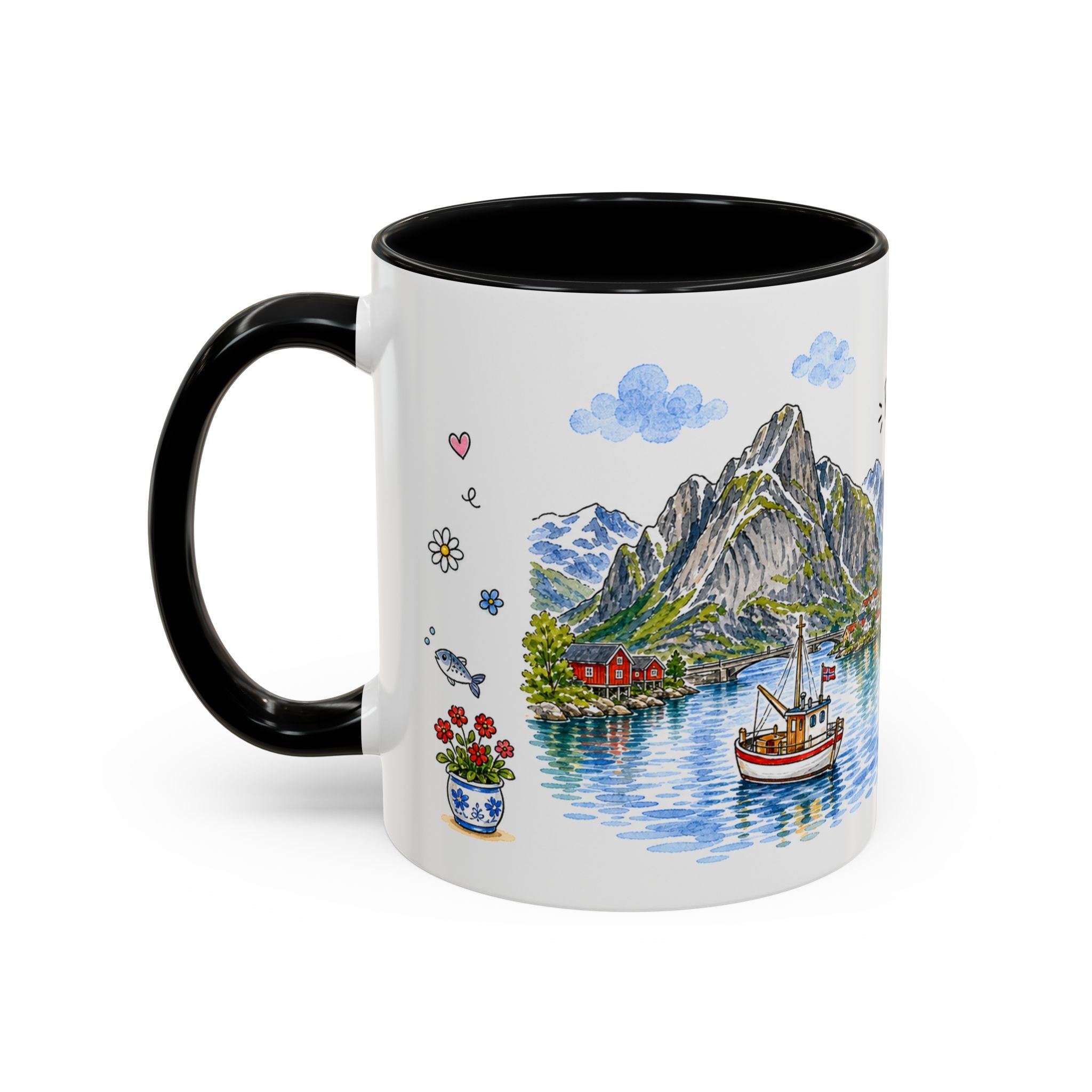 Reine Illustrated Travel Mug | Norway Souvenir Accent Coffee Mug | 11oz 15oz Ceramic Cup