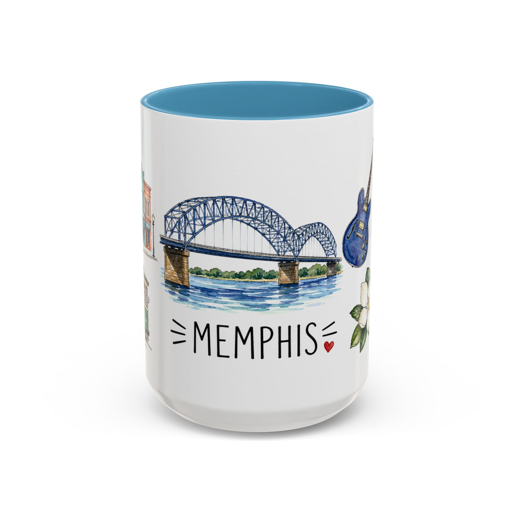 Memphis Illustrated Travel Mug | City Souvenir Accent Coffee Mug | 11oz 15oz Ceramic Cup