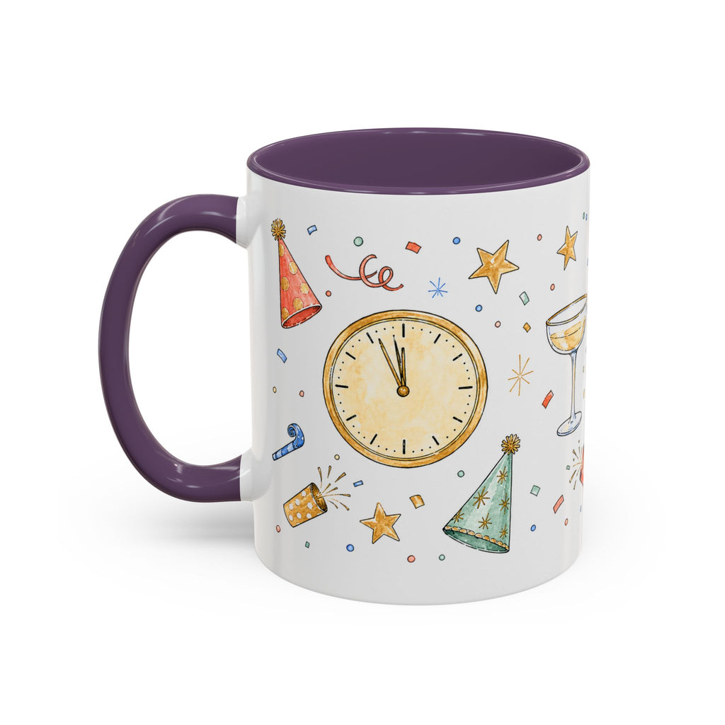 New Year Mug | Midnight Clock Toast Watercolor Celebration Gift | Accent Cup 11oz 15oz