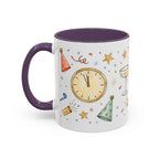 New Year Mug | Midnight Clock Toast Watercolor Celebration Gift | Accent Cup 11oz 15oz