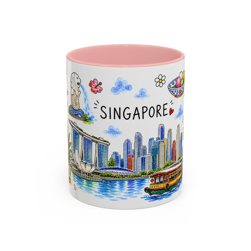 Singapore Illustrated Travel Mug | City Souvenir Accent Coffee Mug | 11oz 15oz Ceramic Cup