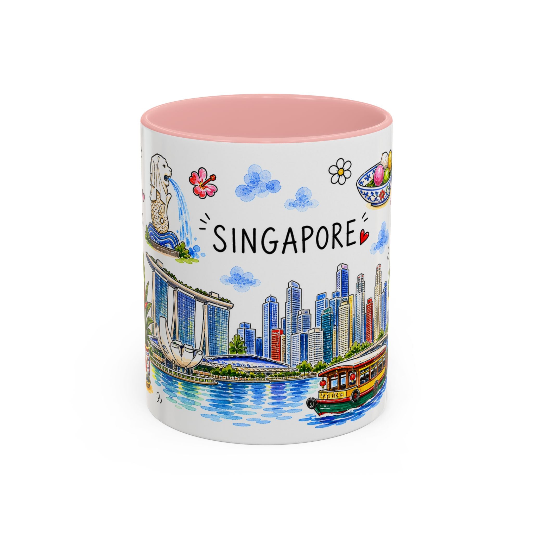 Singapore Illustrated Travel Mug | City Souvenir Accent Coffee Mug | 11oz 15oz Ceramic Cup