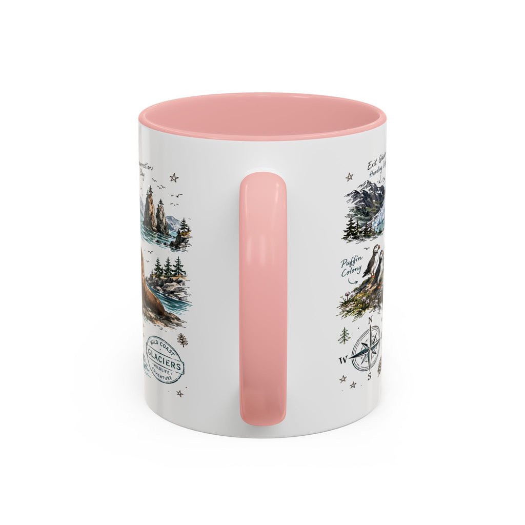 Kenai Fjords National Park Coffee Mug | Alaska Coastal Wildlife Hiking Gift | Accent Color Ceramic 11oz 15oz