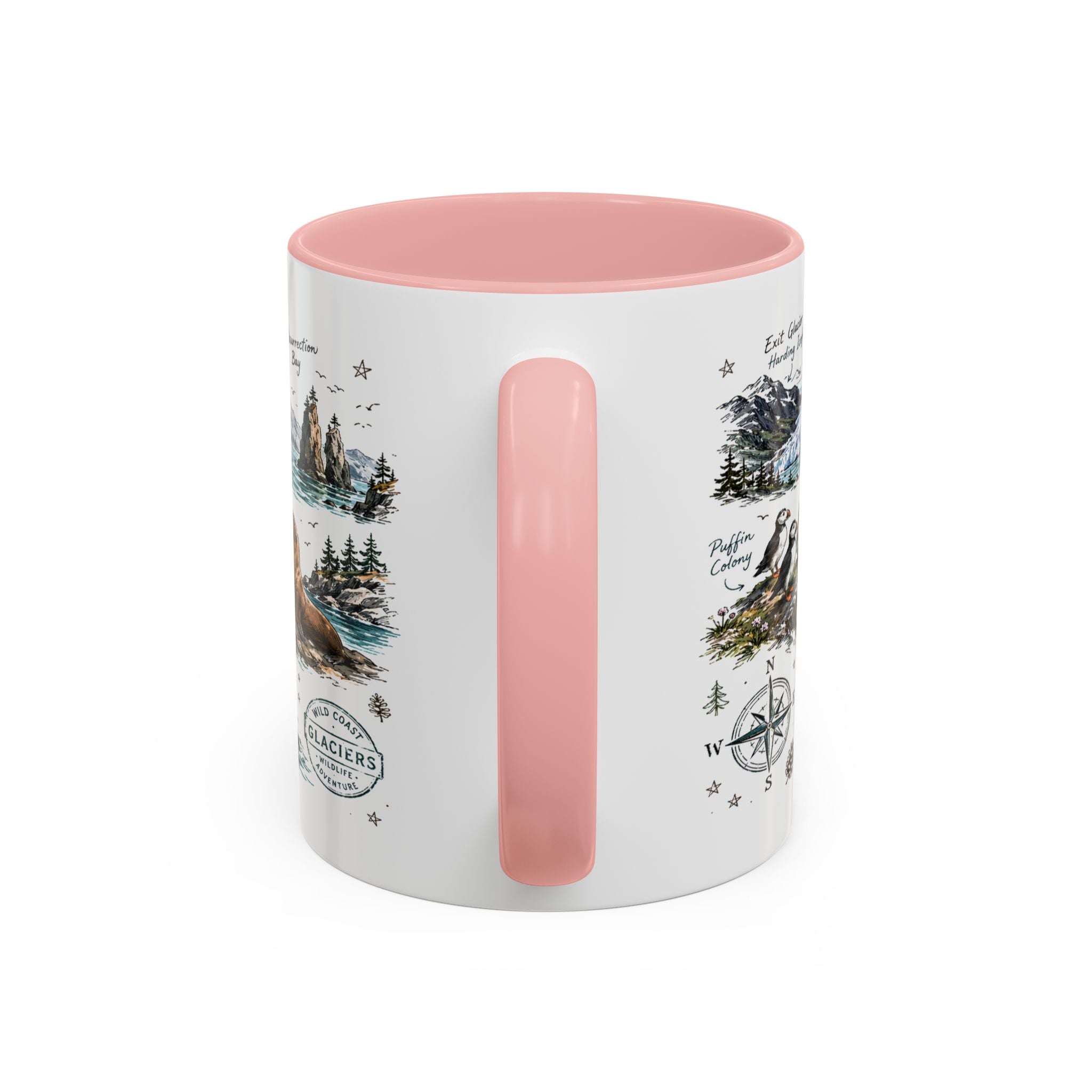 Kenai Fjords National Park Coffee Mug | Alaska Coastal Wildlife Hiking Gift | Accent Color Ceramic 11oz 15oz