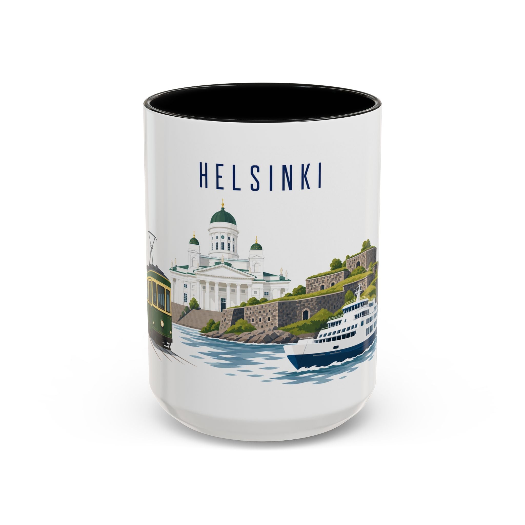 Helsinki Coffee Mug | Finland Travel Souvenir | Porcelain Decal City Gift | 11oz 15oz Accent Mug