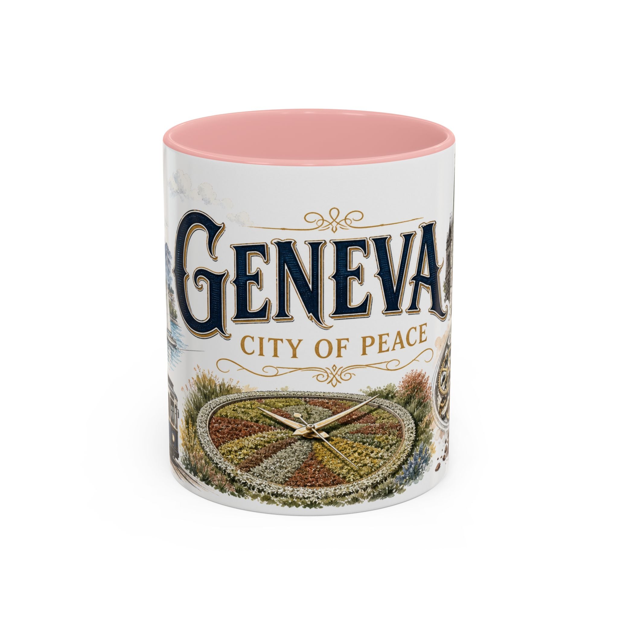 Geneva Coffee Mug | Switzerland Travel Souvenir | Vintage Illustrated City Gift | 11 oz 15 oz Accent Mug