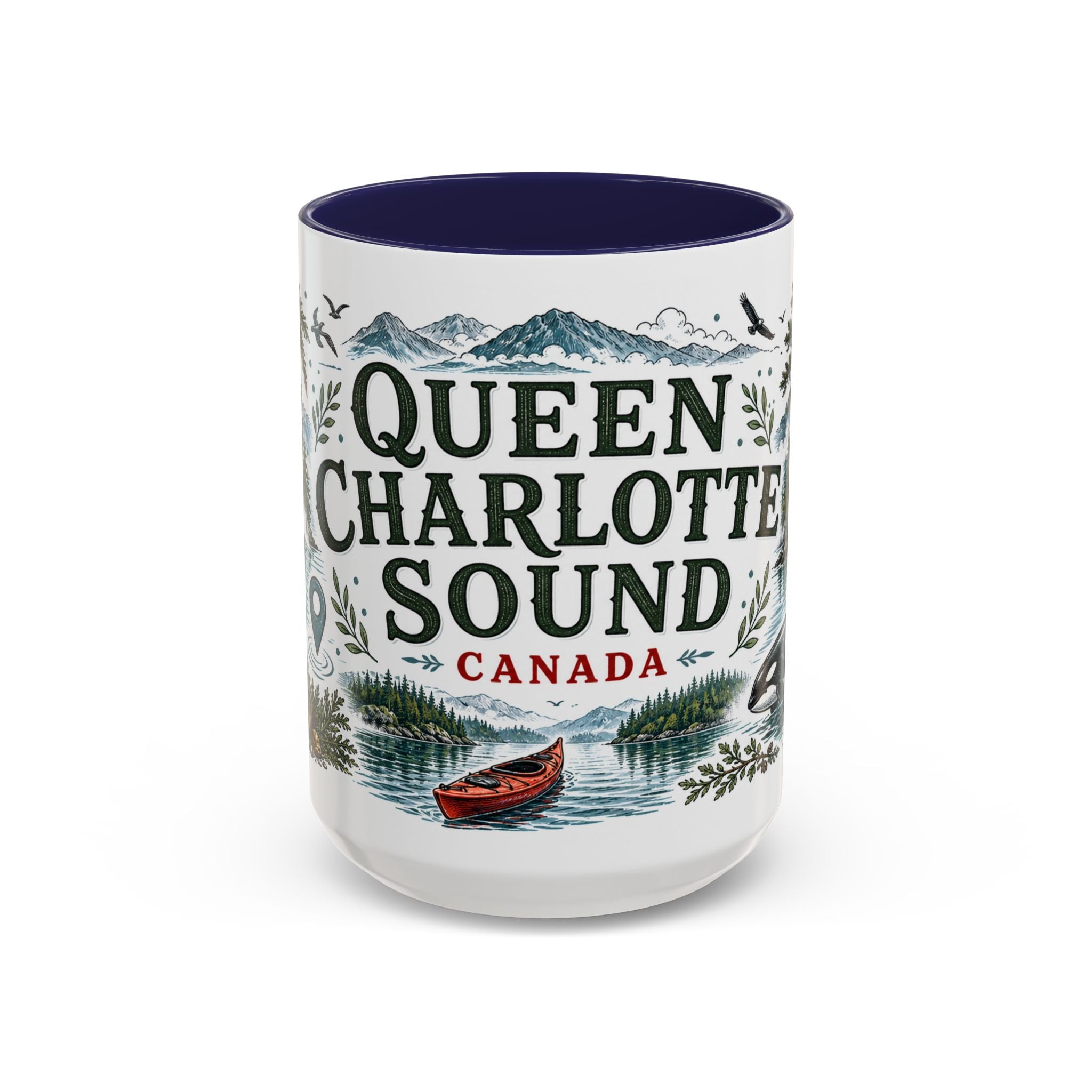 Queen Charlotte Sound Coffee Mug | Travel Destination Souvenir Gift | Accent Color Ceramic 11oz 15oz