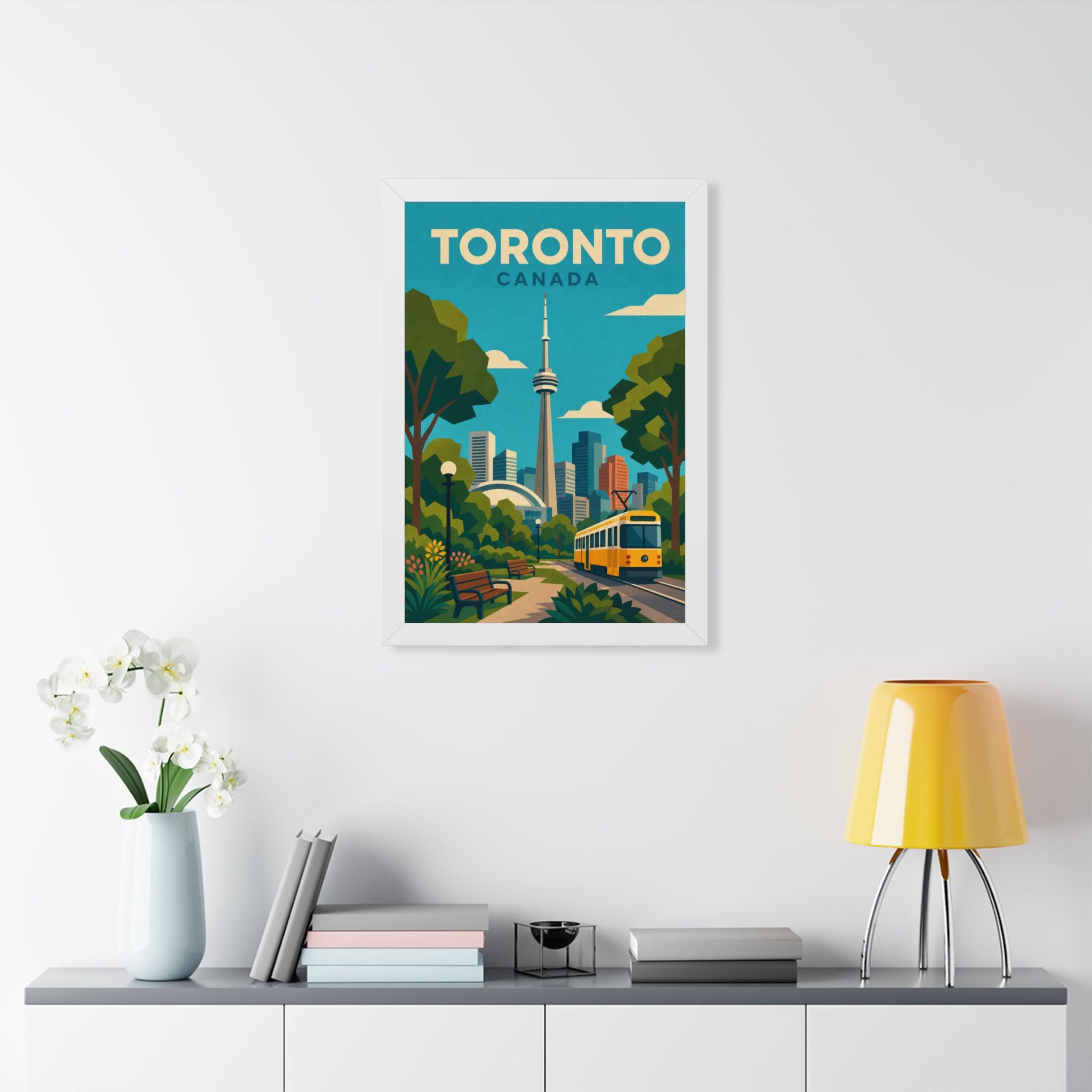 Toronto Streetcar Canada Framed Poster | Vintage Travel Wall Art | Black Walnut White Frame | 16x24 20x30