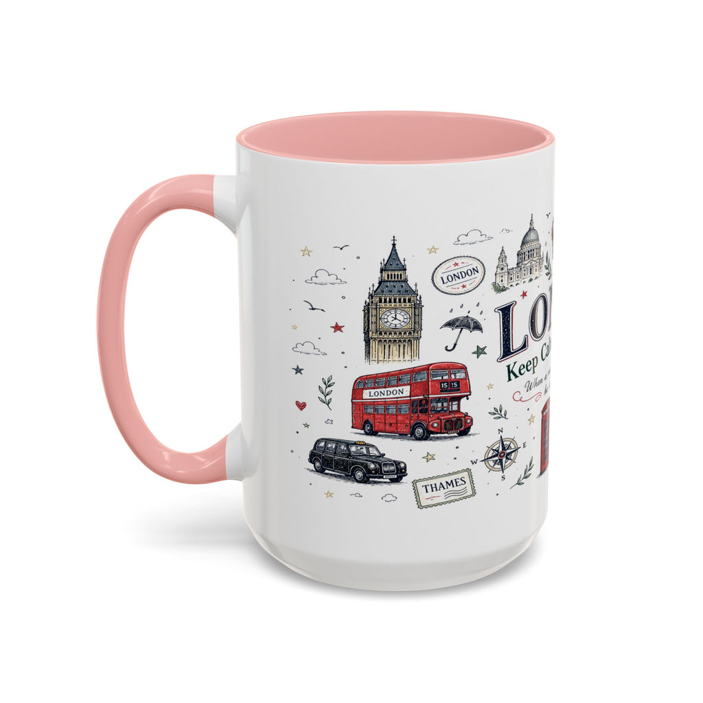 London Coffee Mug | England Souvenir Travel Gift | Accent Color Ceramic 11oz 15oz