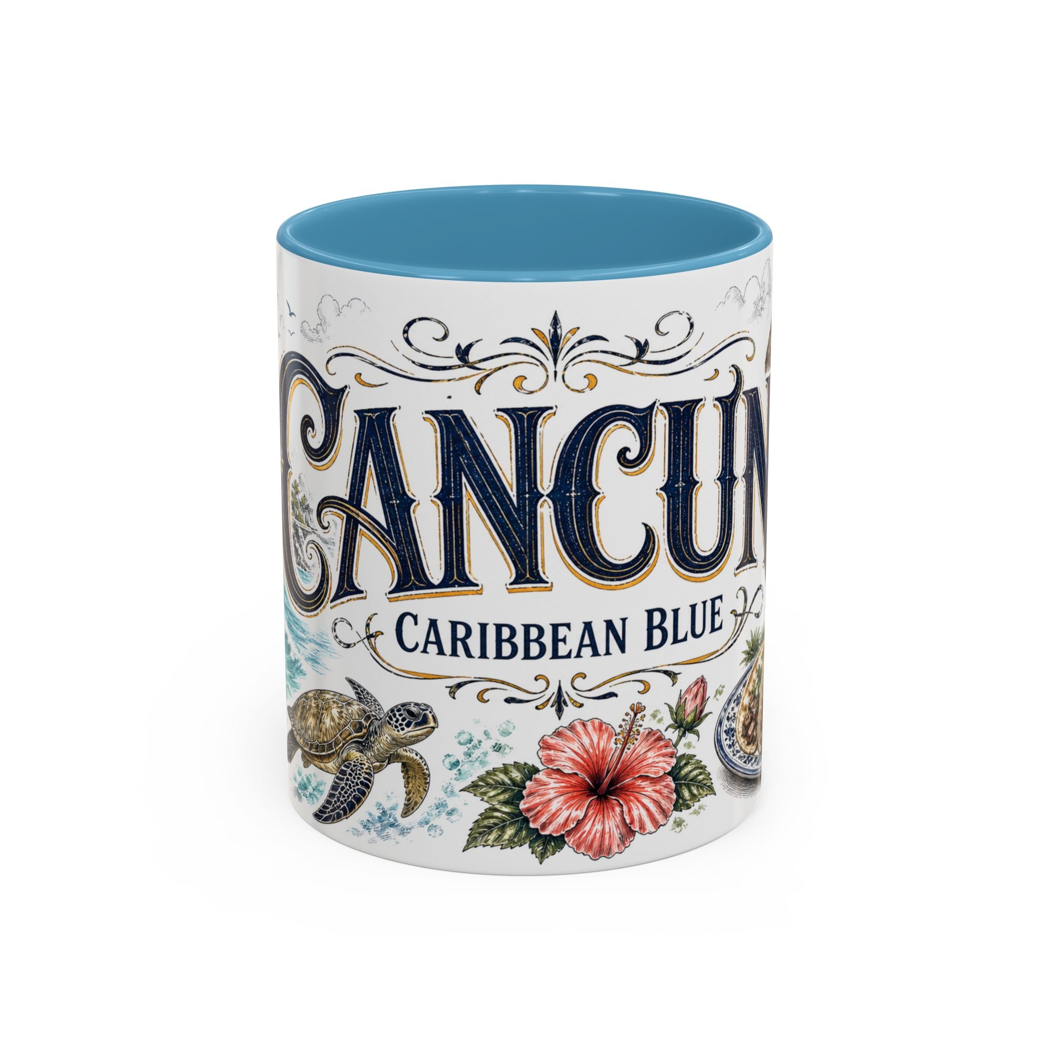 Cancun Coffee Mug | Mexico Travel Souvenir | Vintage Illustrated City Gift | 11 oz 15 oz Accent Mug