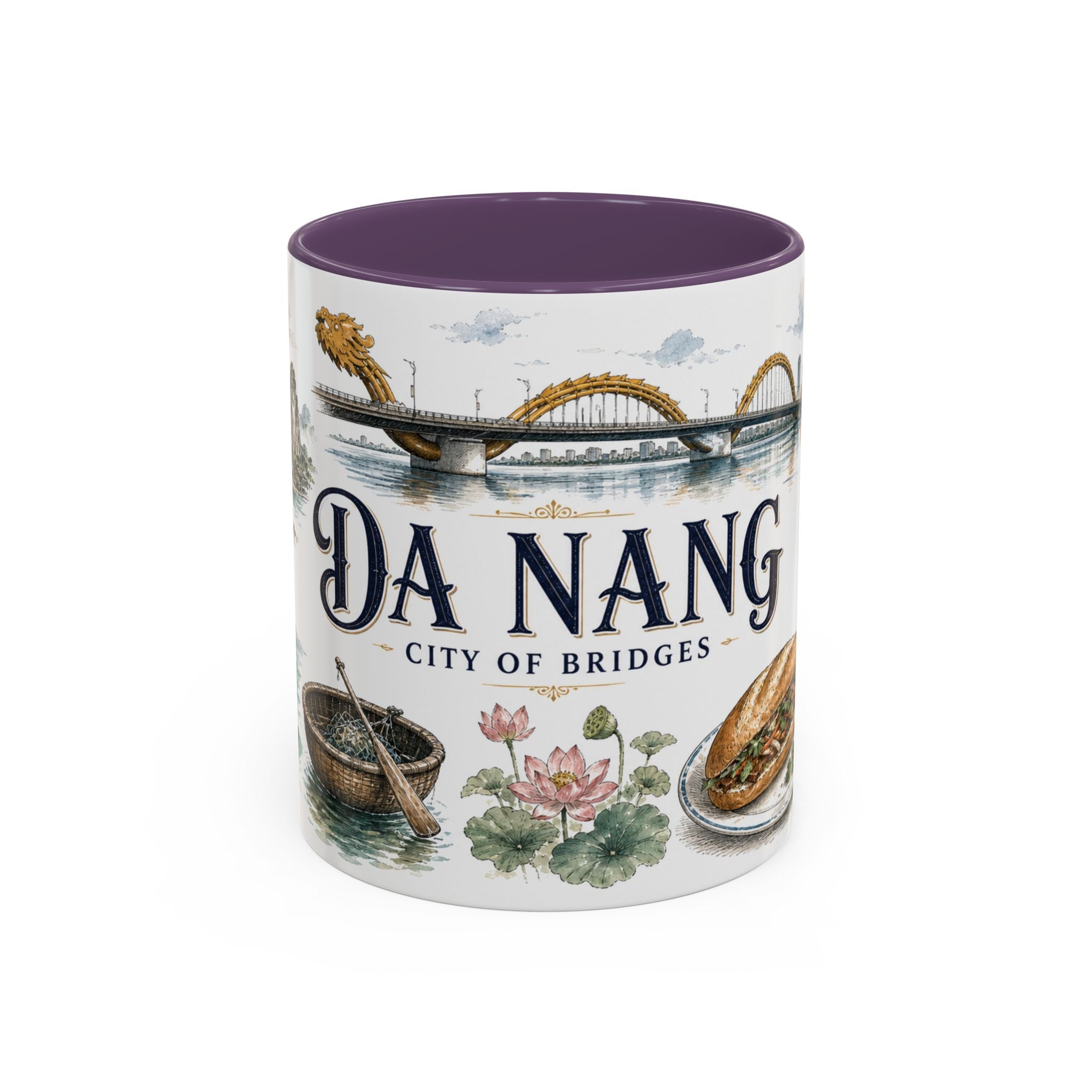 Da Nang Coffee Mug | Vietnam Travel Souvenir | Vintage Illustrated City Gift | 11 oz 15 oz Accent Mug