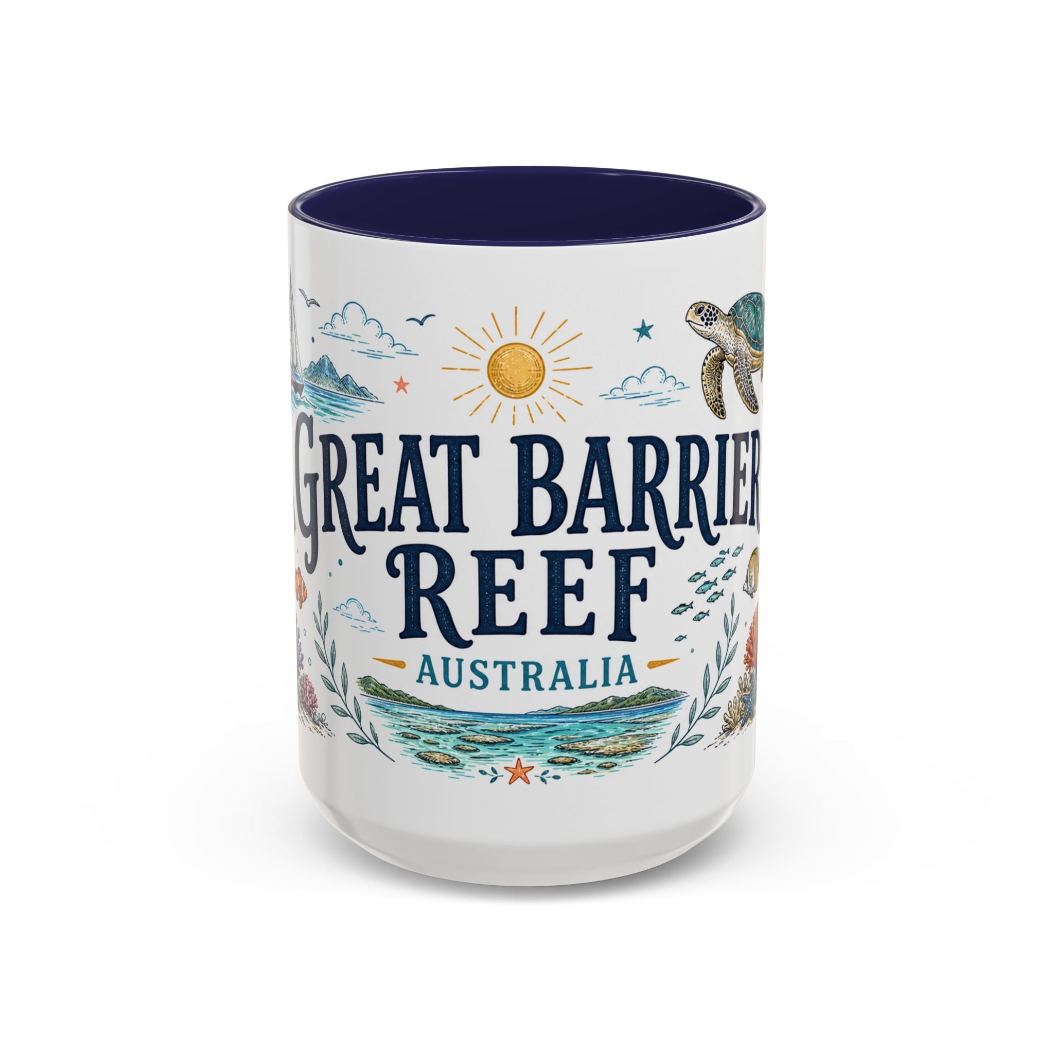 Great Barrier Reef Coffee Mug | Travel Destination Souvenir Gift | Accent Color Ceramic 11oz 15oz