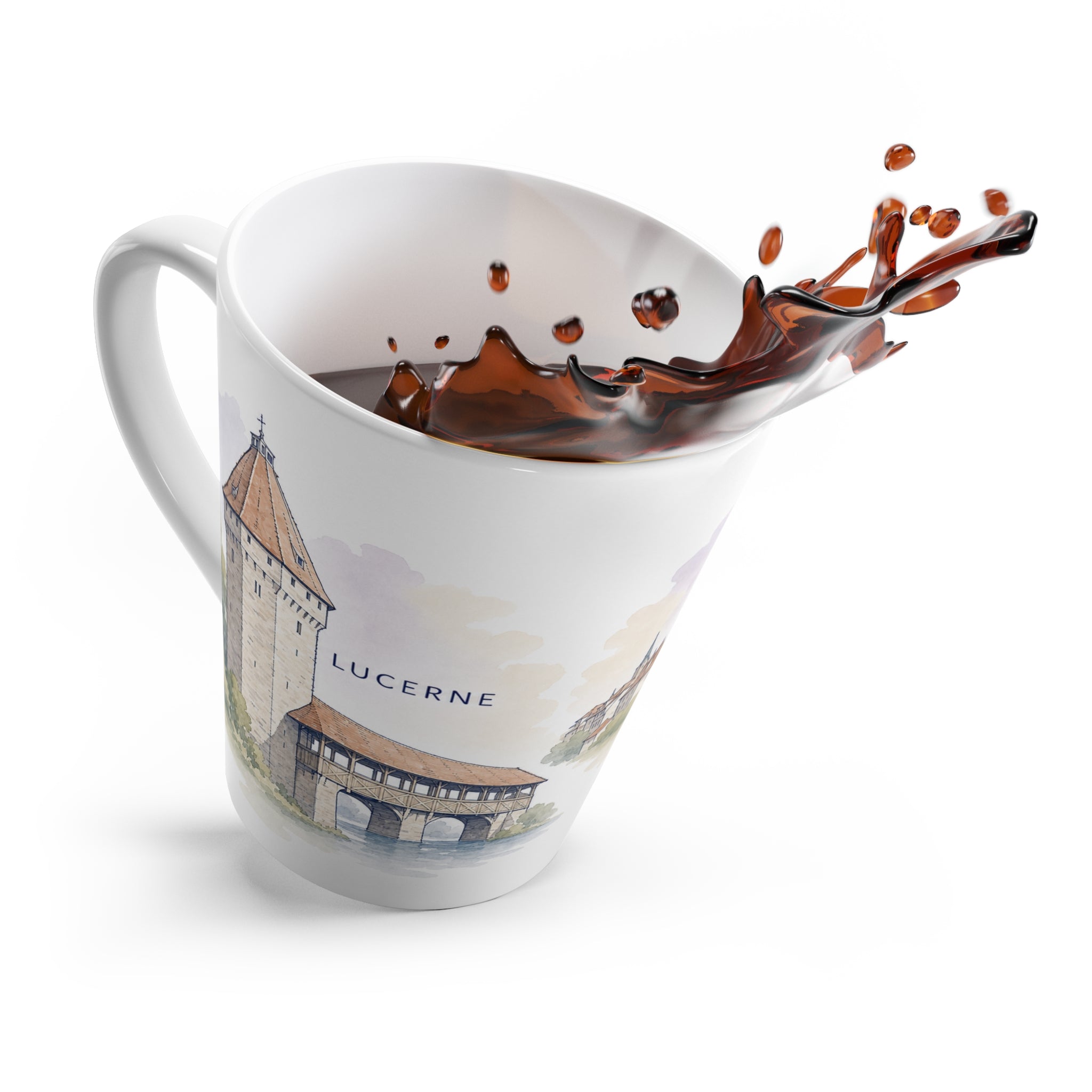 Lucerne Latte Mug | Watercolor City Travel Mug | 12 oz Ceramic Souvenir Gift