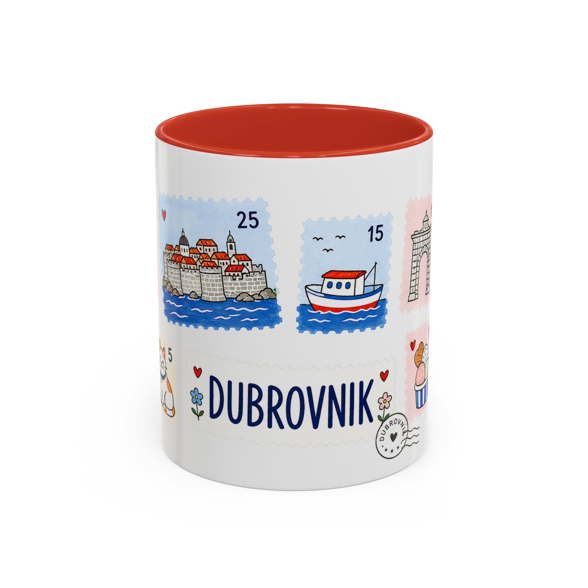 Dubrovnik Coffee Mug | Postage Stamp Collage Mug | Travel Souvenir Accent Cup 11oz 15oz