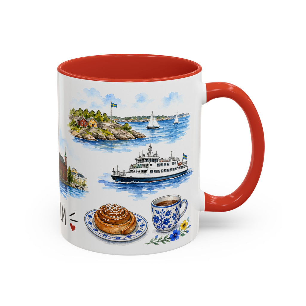Stockholm Illustrated Travel Mug | City Souvenir Accent Coffee Mug | 11oz 15oz Ceramic Cup