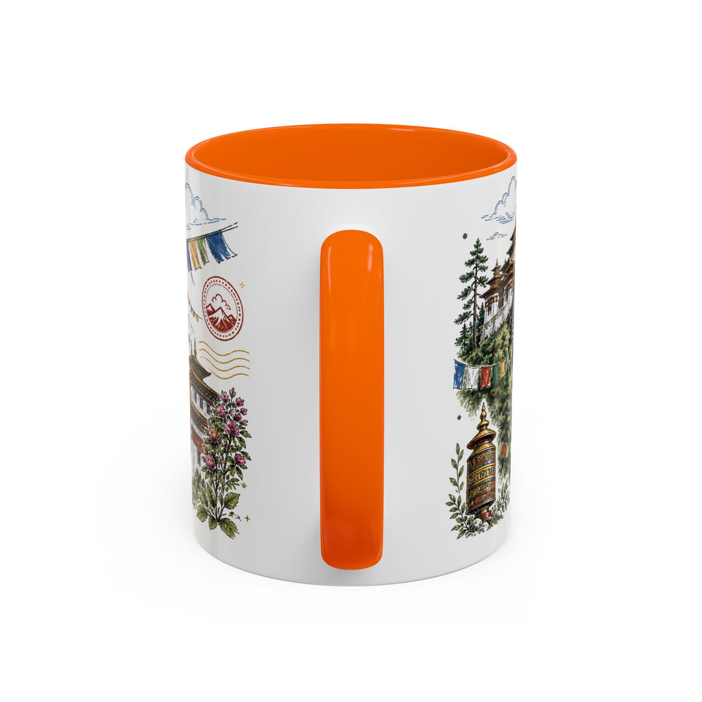 Bhutan Valleys Coffee Mug | Travel Destination Souvenir Gift | Accent Color Ceramic 11oz 15oz