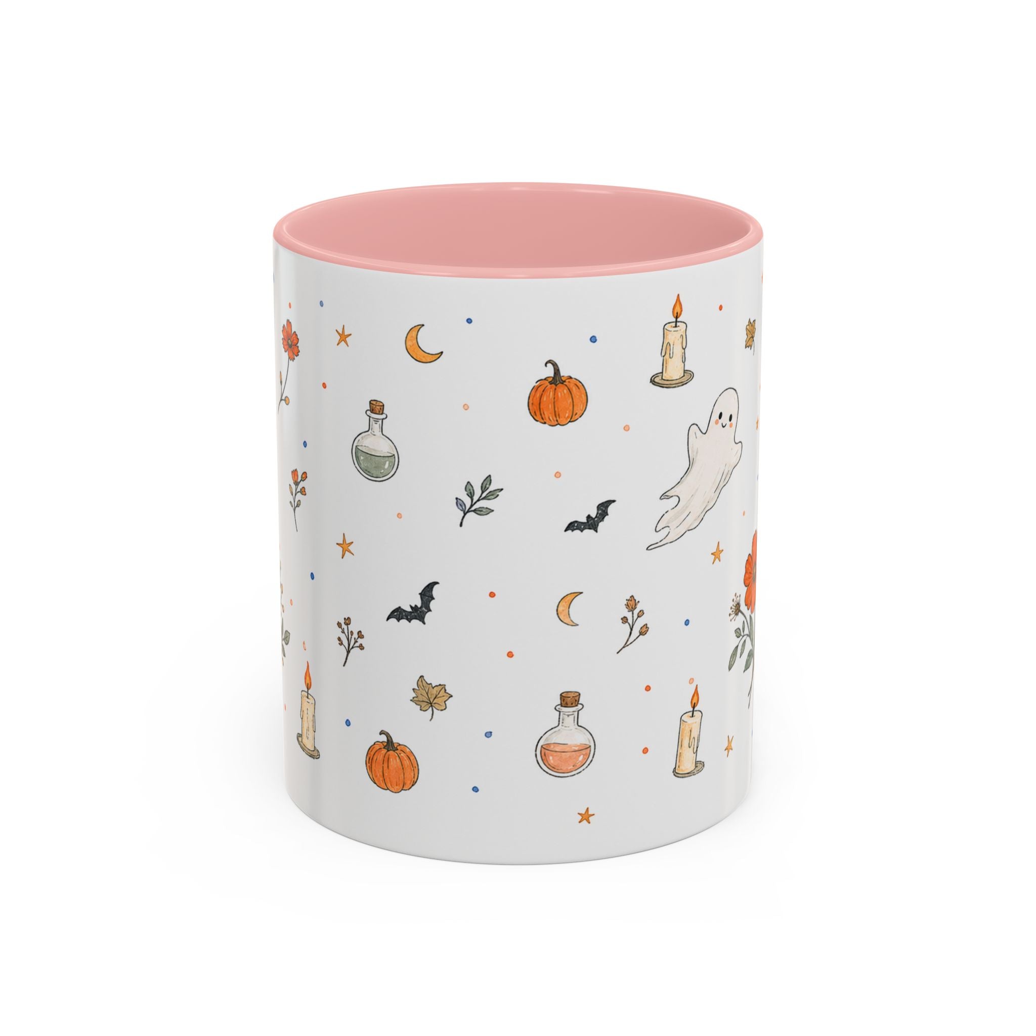 Friendly Ghost Halloween Mug | Pumpkin Flower Watercolor Gift | Accent Cup 11oz 15oz