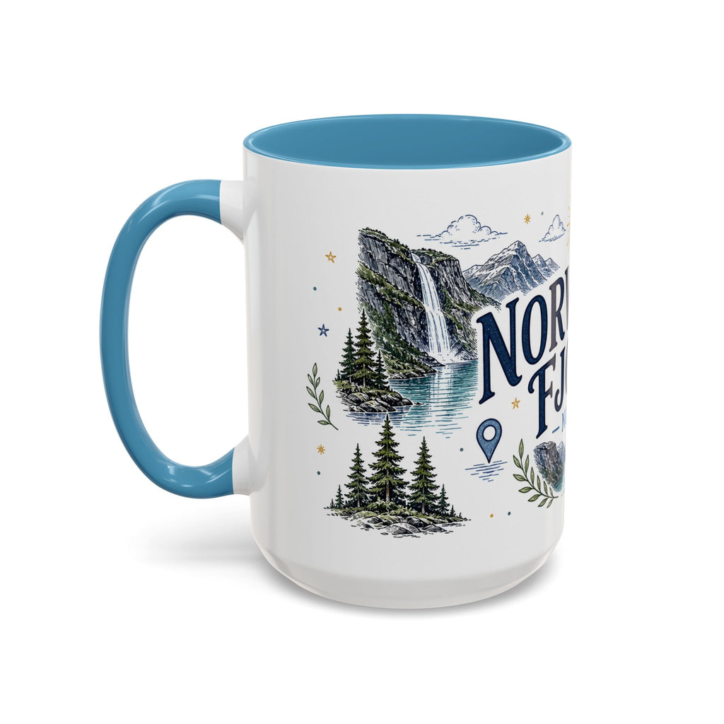 Norwegian Fjords Coffee Mug | Travel Destination Souvenir Gift | Accent Color Ceramic 11oz 15oz