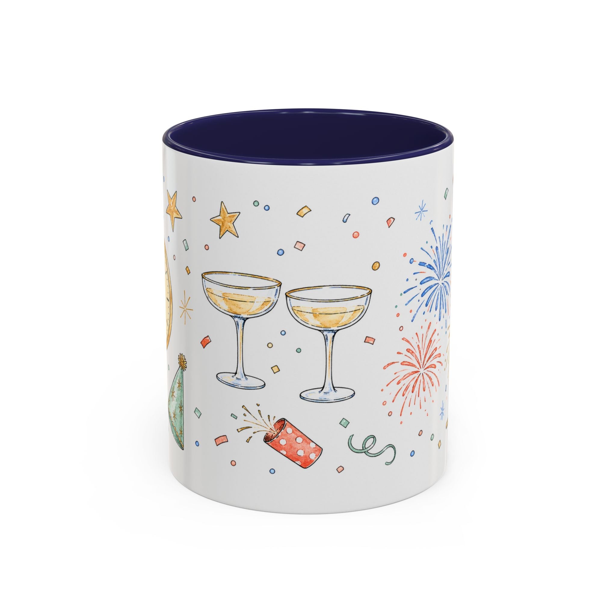 New Year Mug | Midnight Clock Toast Watercolor Celebration Gift | Accent Cup 11oz 15oz
