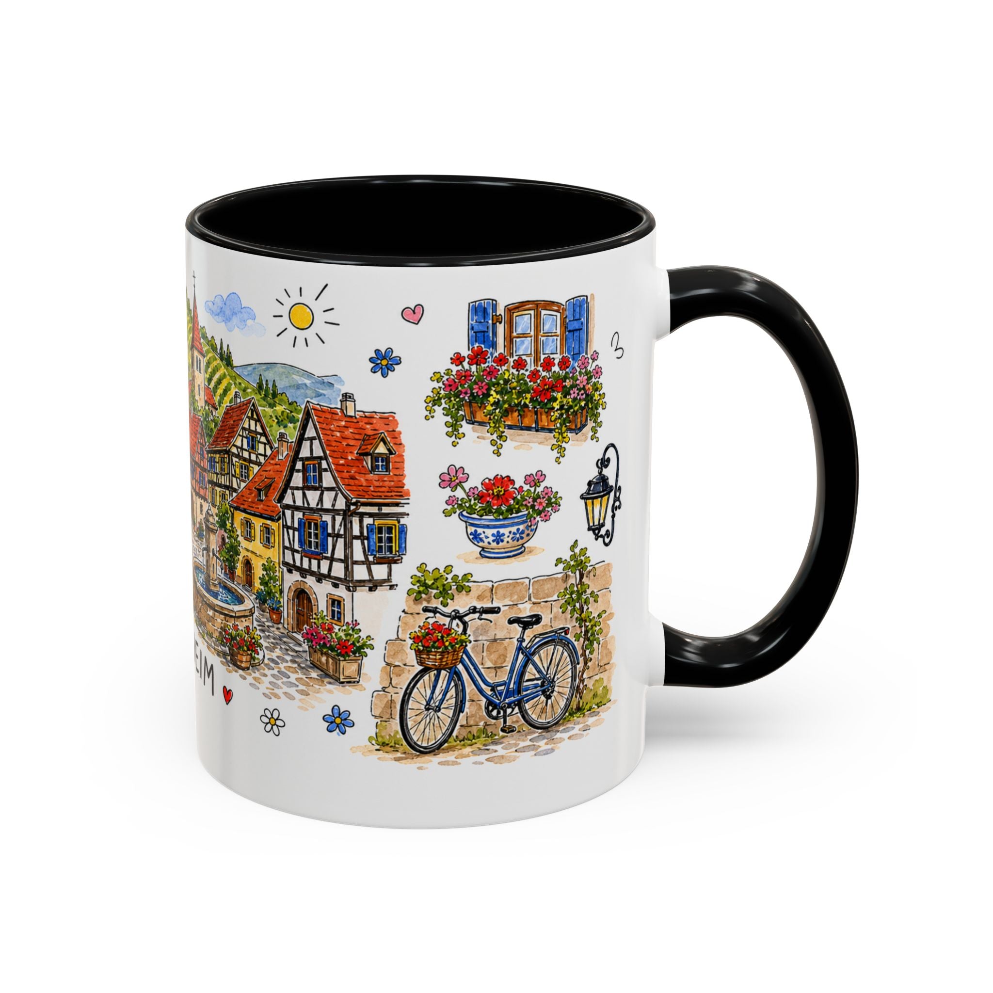 Eguisheim Illustrated Travel Mug | Alsace France Souvenir Accent Coffee Mug | 11oz 15oz Ceramic Cup