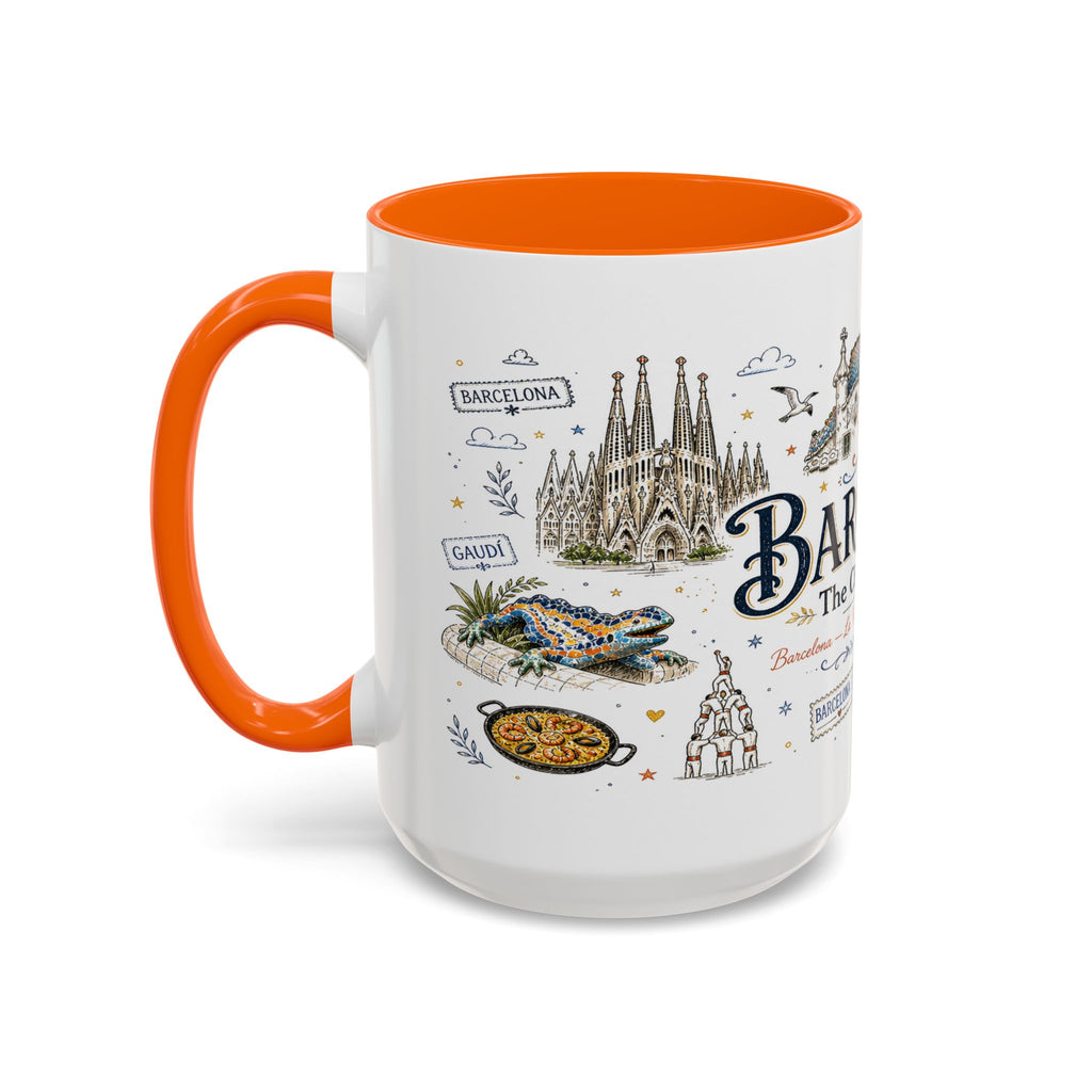 Barcelona Coffee Mug | Spain Souvenir Travel Gift | Accent Color Ceramic 11oz 15oz