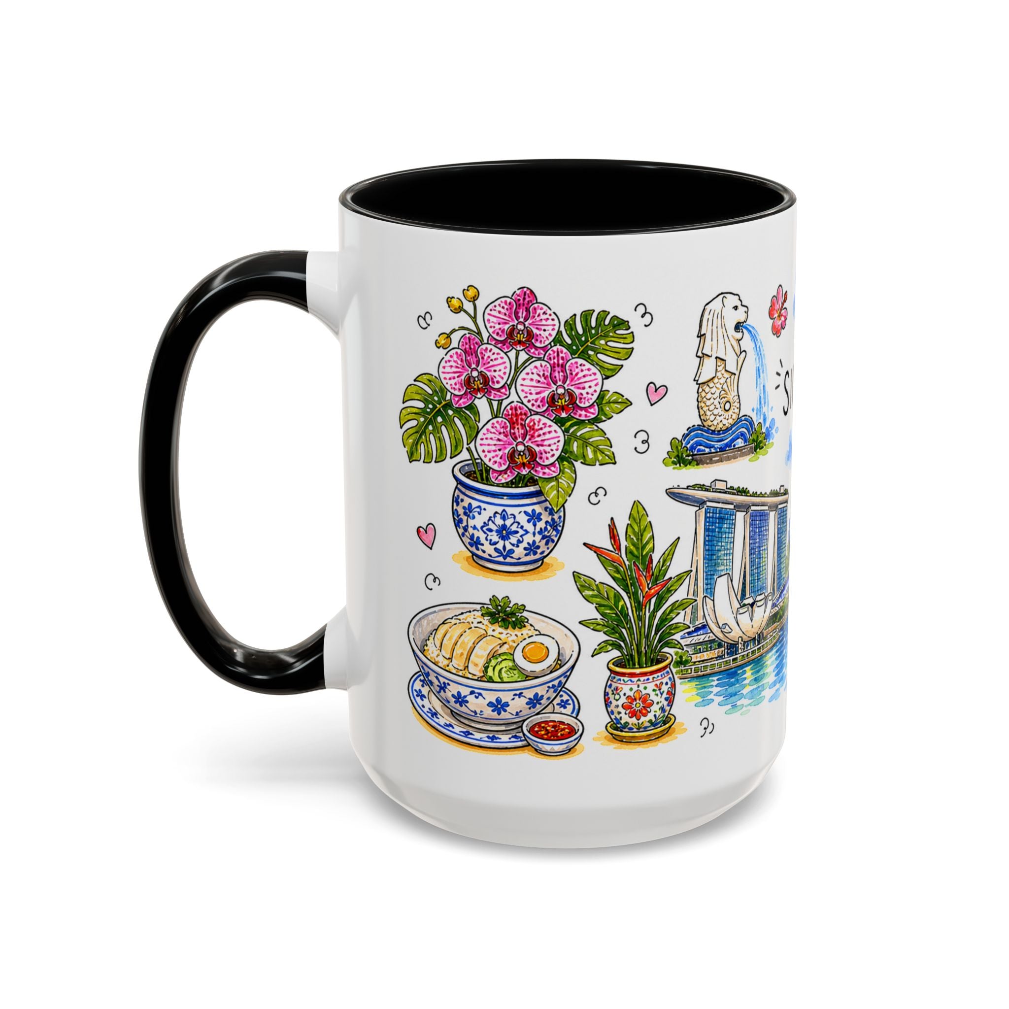 Singapore Illustrated Travel Mug | City Souvenir Accent Coffee Mug | 11oz 15oz Ceramic Cup