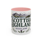 Scottish Highlands Coffee Mug | Travel Destination Souvenir Gift | Accent Color Ceramic 11oz 15oz