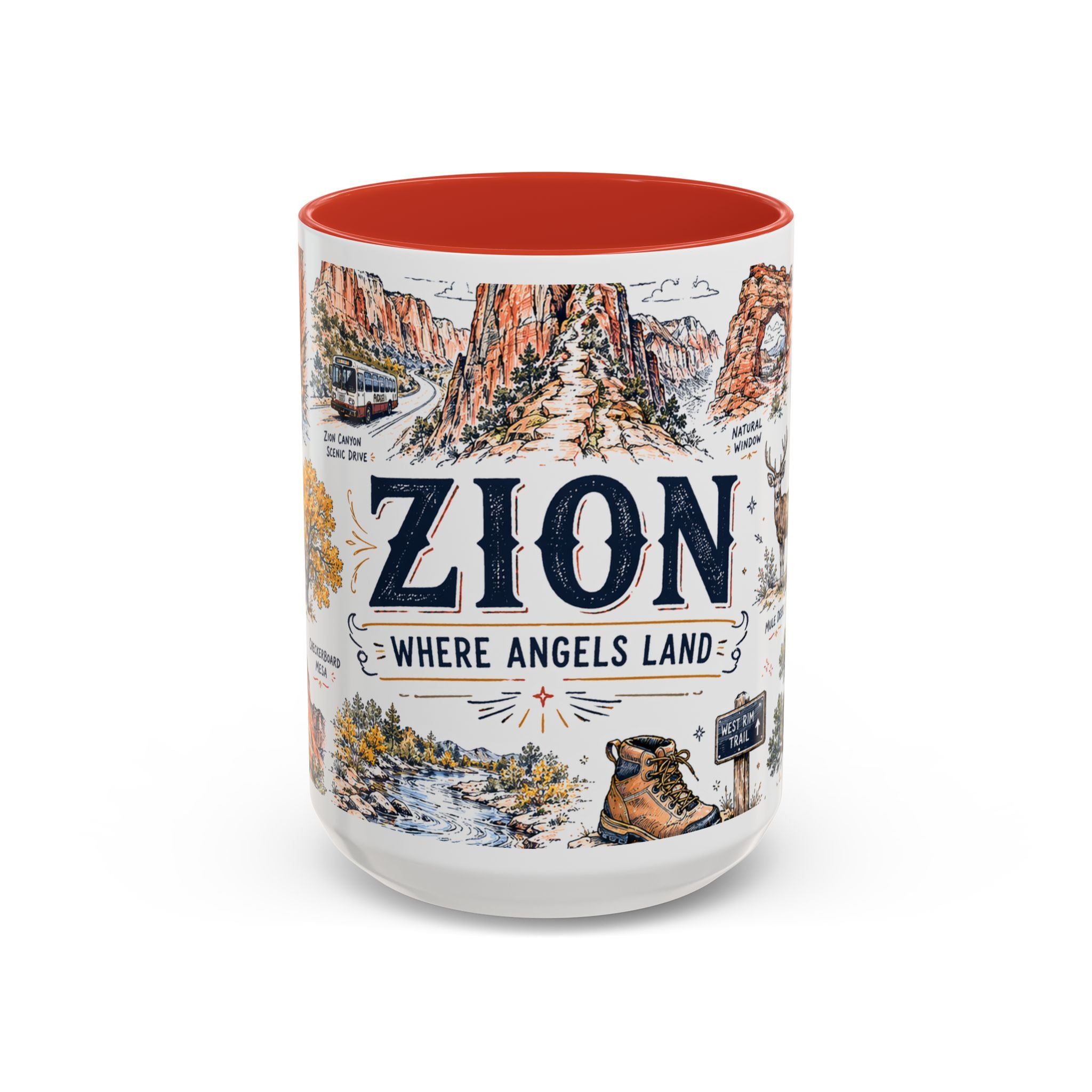 Zion National Park Coffee Mug | Hiking Camping Nature Gift | Accent Color Ceramic 11oz 15oz