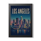 Los Angeles at Night United States Framed Poster | Vintage Travel Wall Art | Black Walnut White Frame | 16x24 20x30