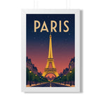 Paris at Night France Framed Poster | Vintage Travel Wall Art | Black Walnut White Frame | 16x24 20x30