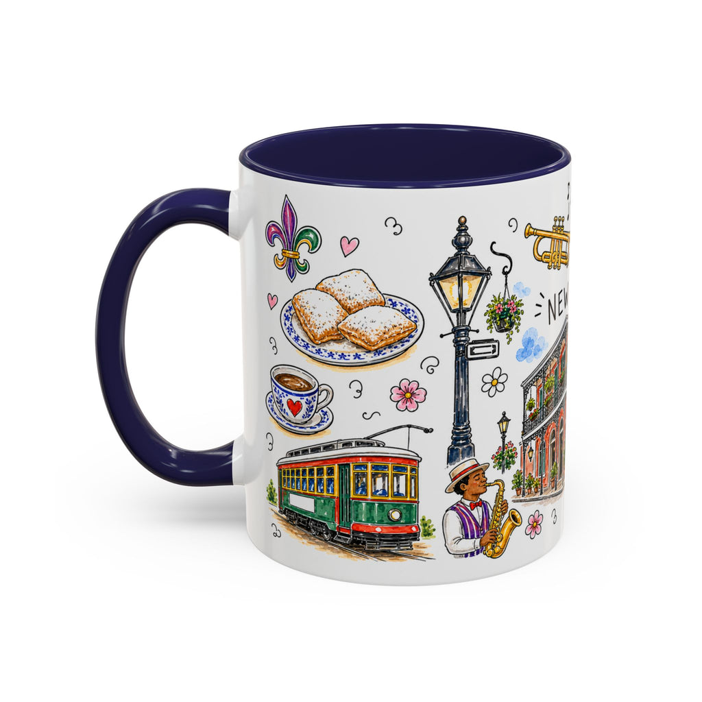 New Orleans Illustrated Travel Mug | City Souvenir Accent Coffee Mug | 11oz 15oz Ceramic Cup
