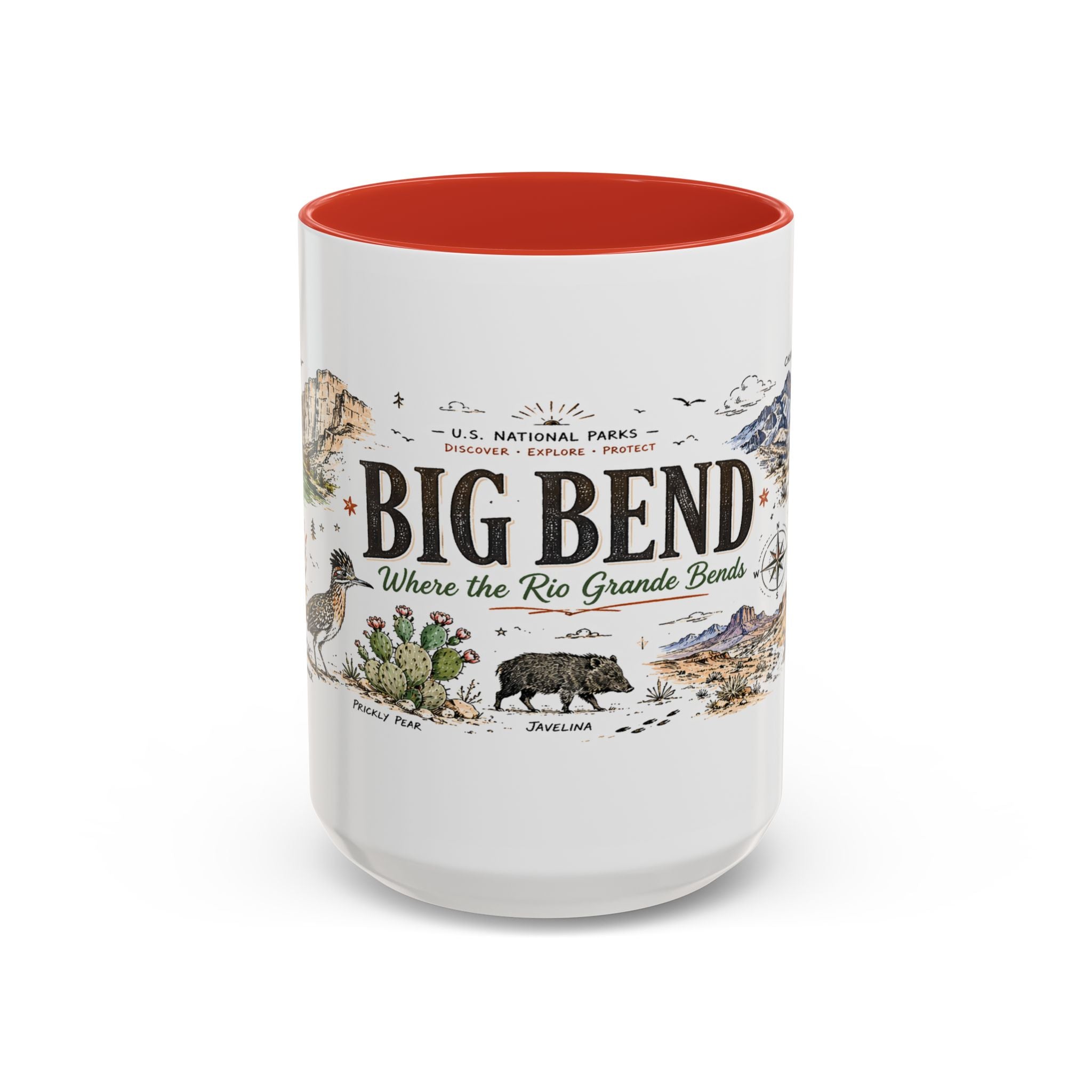 Big Bend National Park Coffee Mug | Texas Desert River Canyon Hiking Gift | Accent Color Ceramic 11oz 15oz