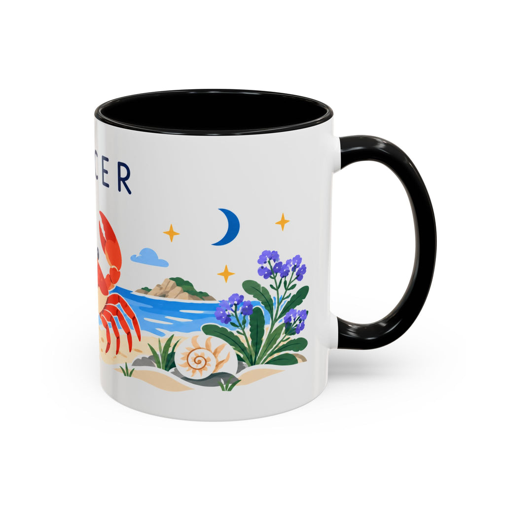 Cancer Zodiac Coffee Mug | Crab and Coastal Design | Astrology Birthday Gift | 11 oz 15 oz Ceramic Accent Mug