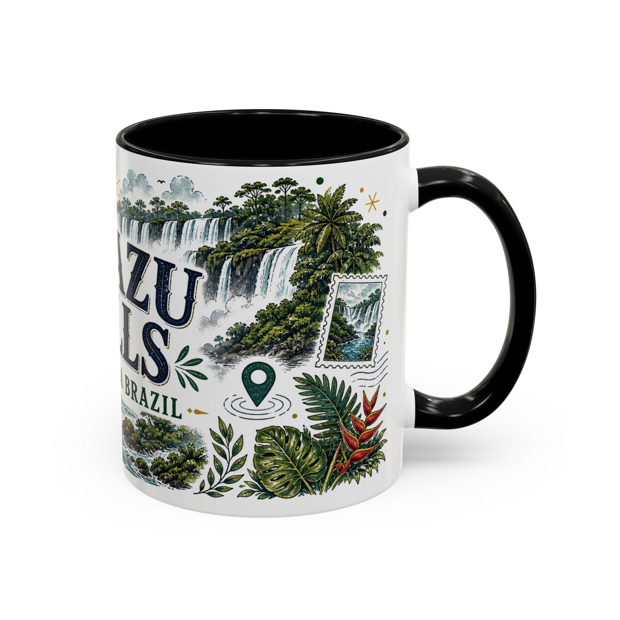 Iguazu Falls Coffee Mug | Travel Destination Souvenir Gift | Accent Color Ceramic 11oz 15oz