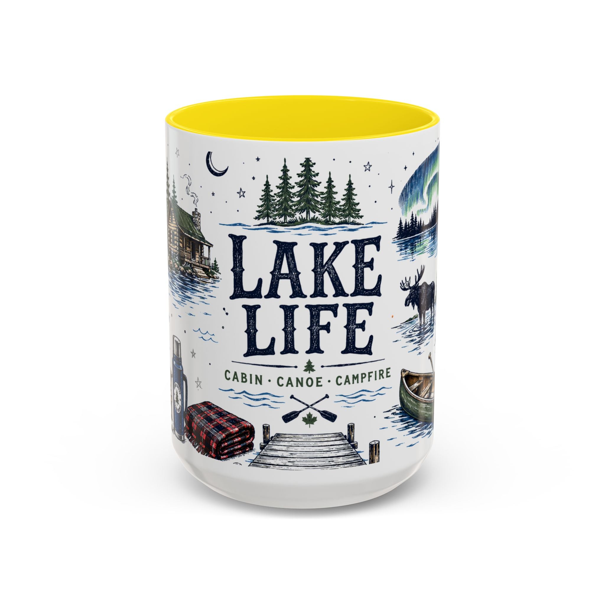 Cabin Country Lake Life Coffee Mug | Canada Cottage Gift | Accent Color Ceramic 11oz 15oz