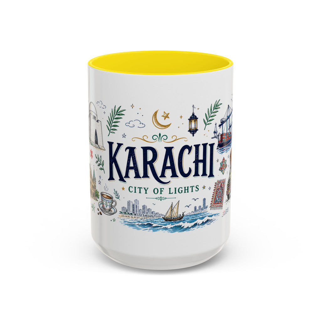 Karachi Coffee Mug | Pakistan Souvenir Travel Gift | Accent Color Ceramic 11oz 15oz