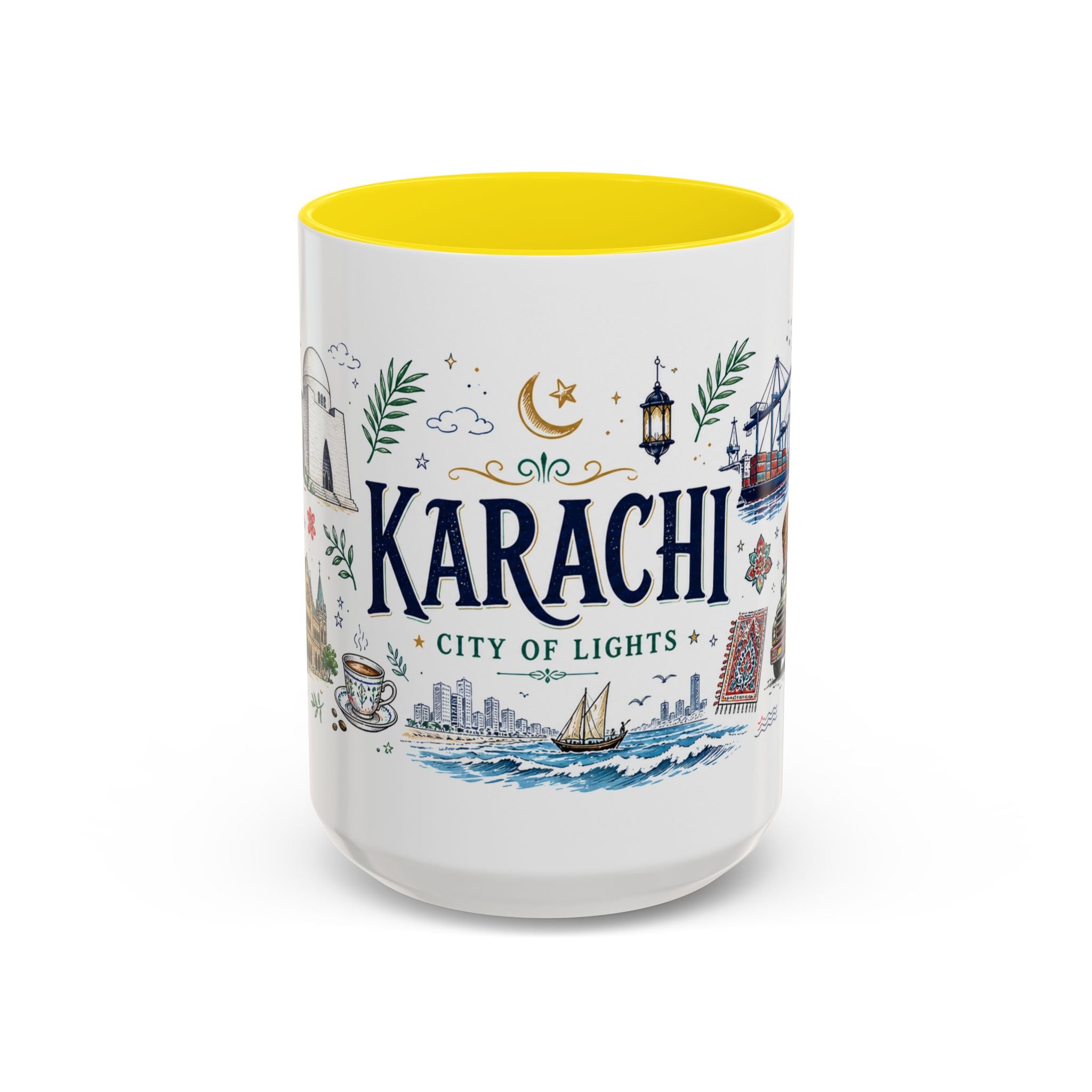 Karachi Coffee Mug | Pakistan Souvenir Travel Gift | Accent Color Ceramic 11oz 15oz