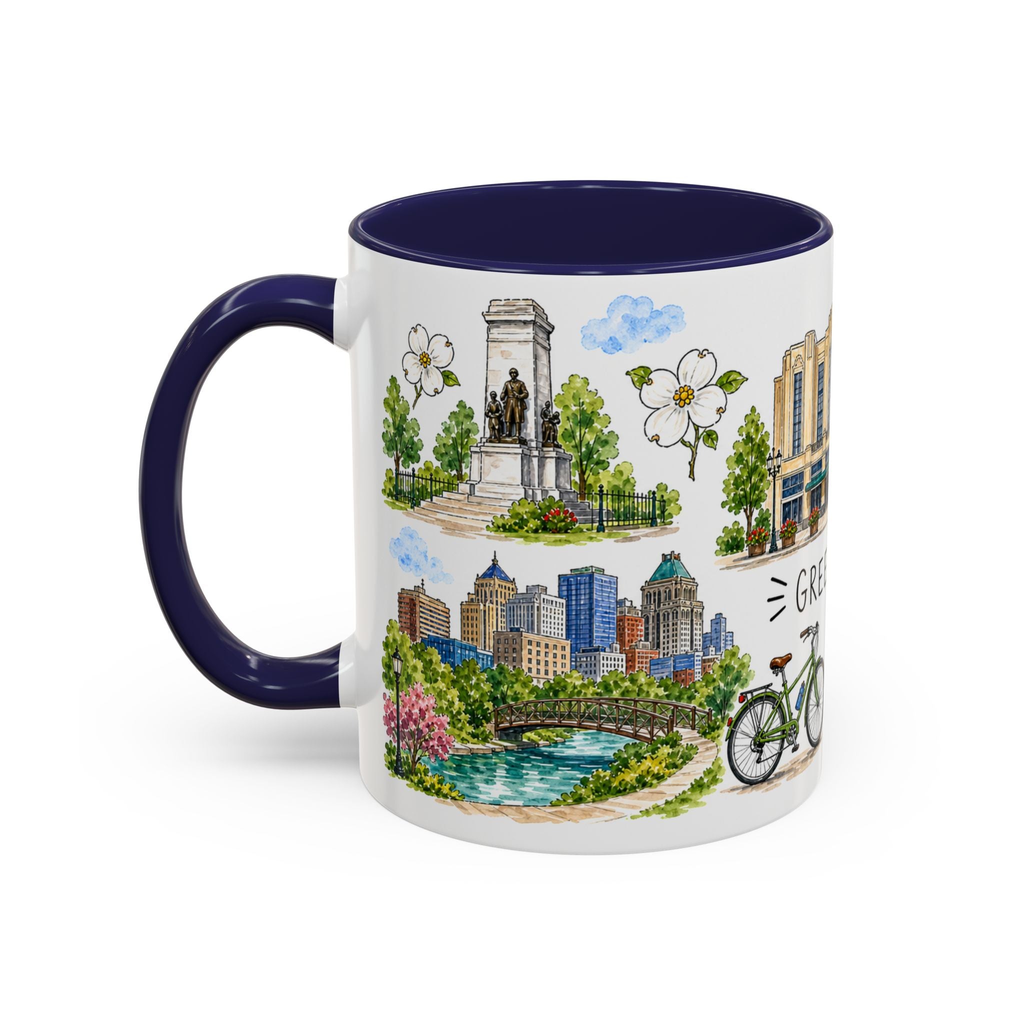 Greensboro Illustrated Travel Mug | City Souvenir Accent Coffee Mug | 11oz 15oz Ceramic Cup