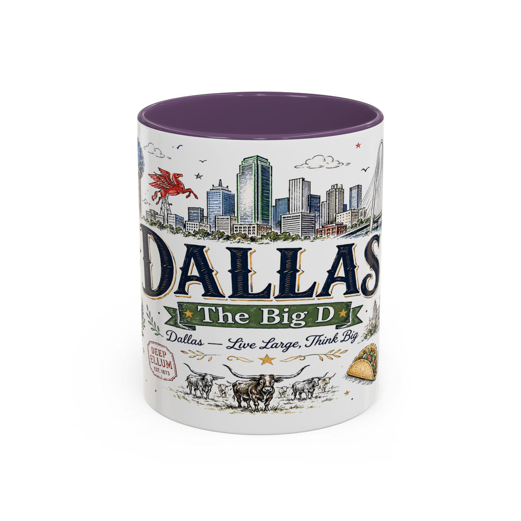 Dallas Coffee Mug | Texas Souvenir City Gift | Accent Color Ceramic 11oz 15oz