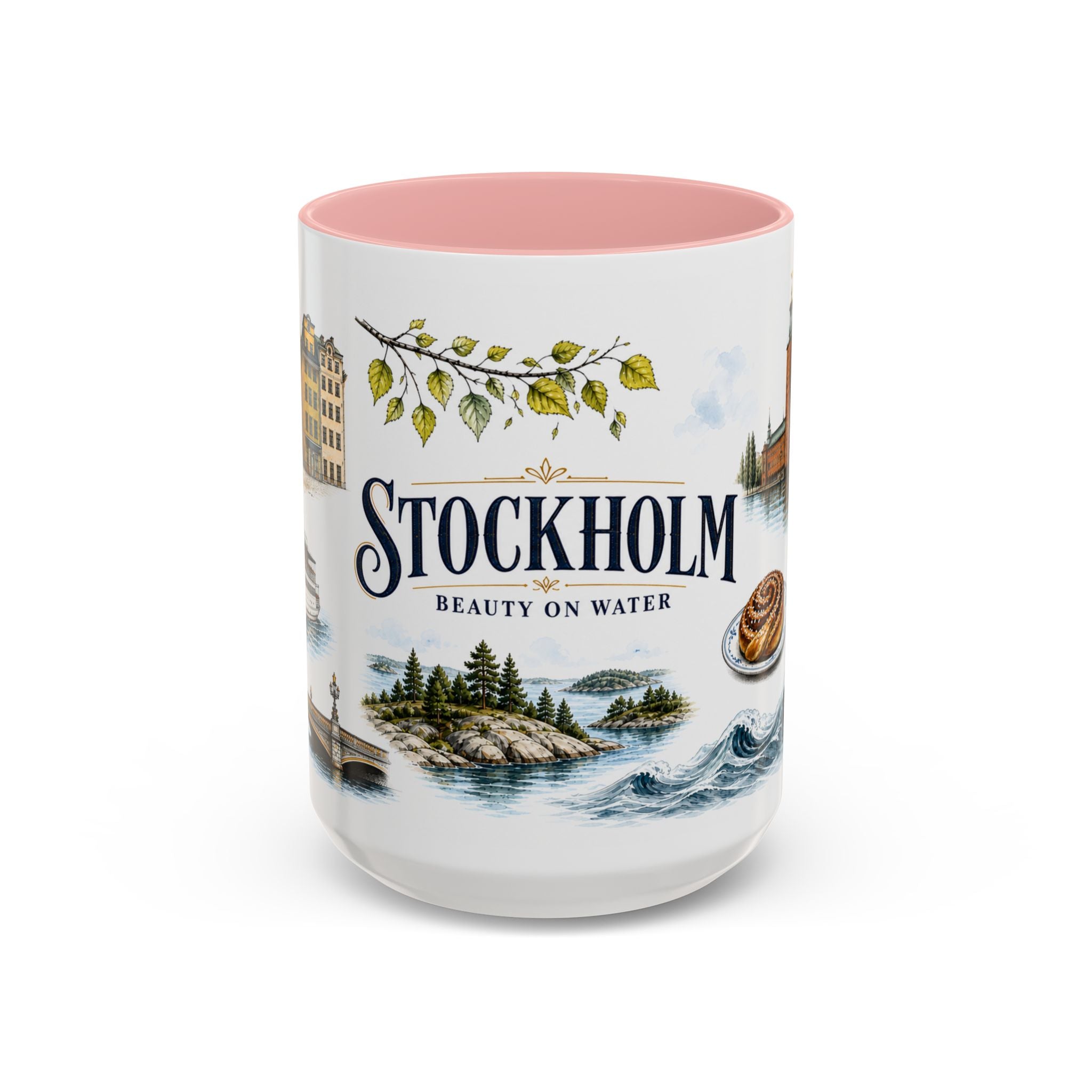 Stockholm Coffee Mug | Sweden Travel Souvenir | Vintage Illustrated City Gift | 11 oz 15 oz Accent Mug