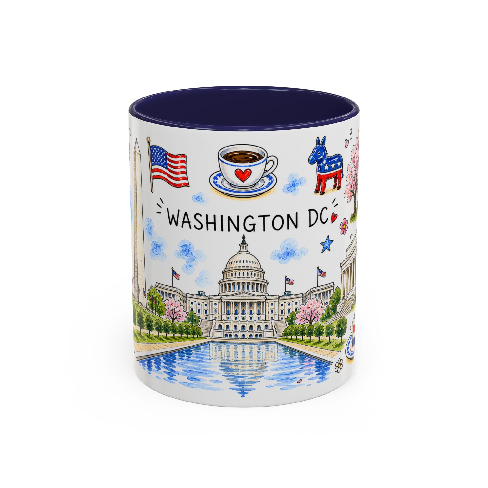 Washington DC Illustrated Travel Mug | City Souvenir Accent Coffee Mug | 11oz 15oz Ceramic Cup