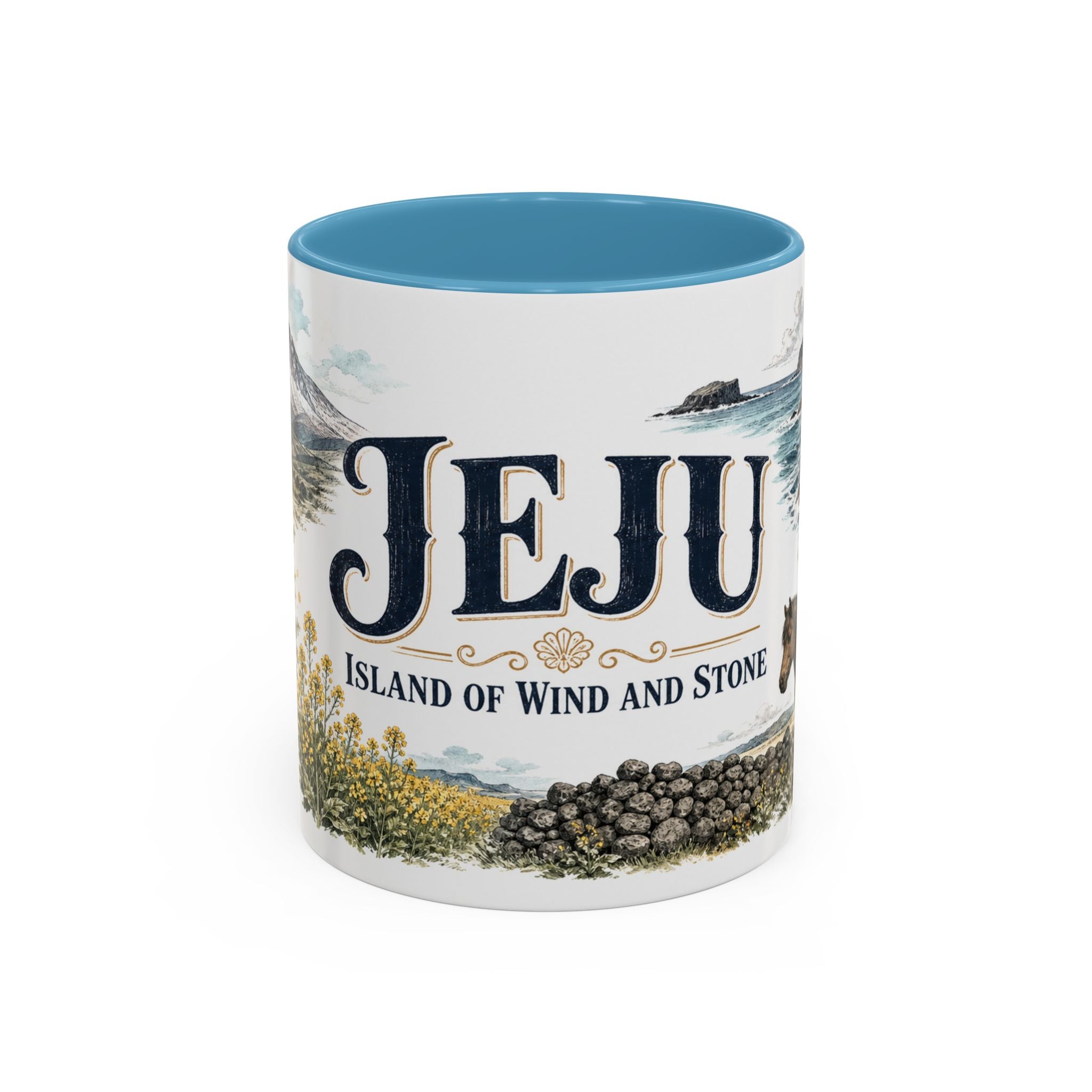Jeju Coffee Mug | South Korea Travel Souvenir | Vintage Illustrated City Gift | 11 oz 15 oz Accent Mug