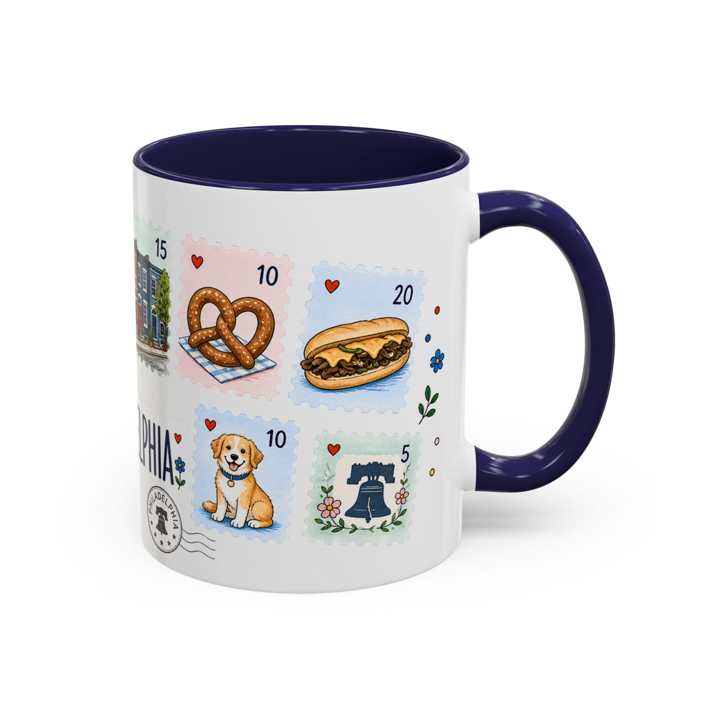 Philadelphia Coffee Mug | Postage Stamp Collage Mug | Travel Souvenir Accent Cup 11oz 15oz