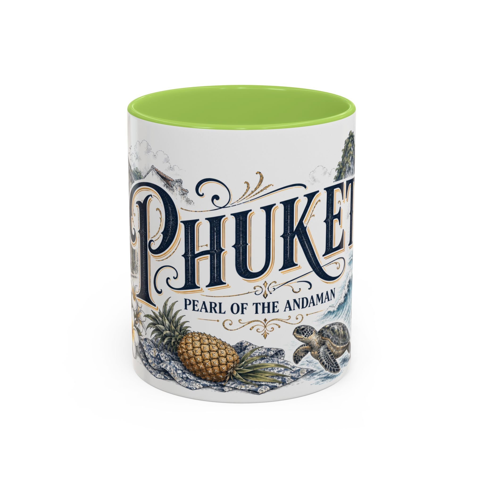 Phuket Coffee Mug | Thailand Travel Souvenir | Vintage Illustrated City Gift | 11 oz 15 oz Accent Mug