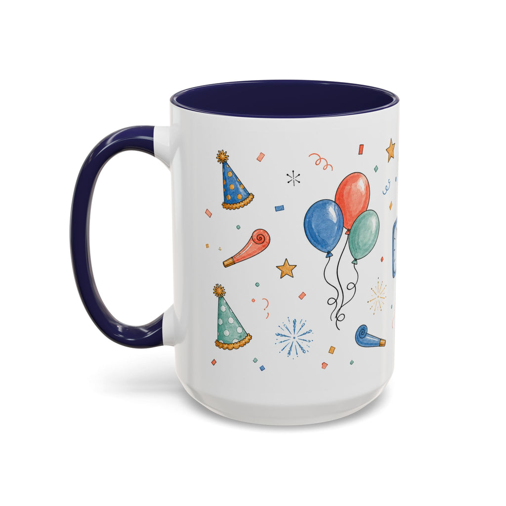 New Year Party Mug | Balloon Popper Watercolor Celebration Gift | Accent Cup 11oz 15oz