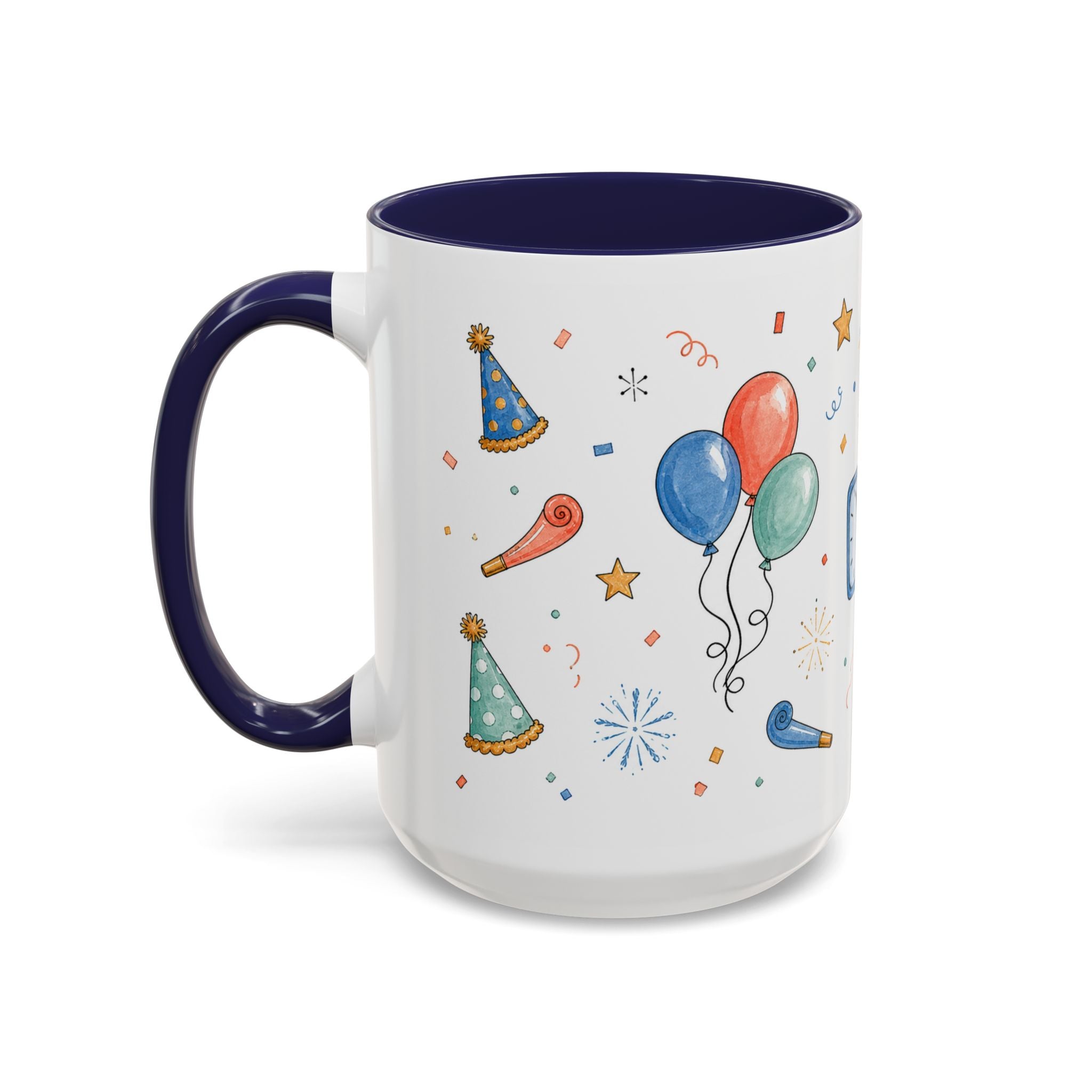 New Year Party Mug | Balloon Popper Watercolor Celebration Gift | Accent Cup 11oz 15oz