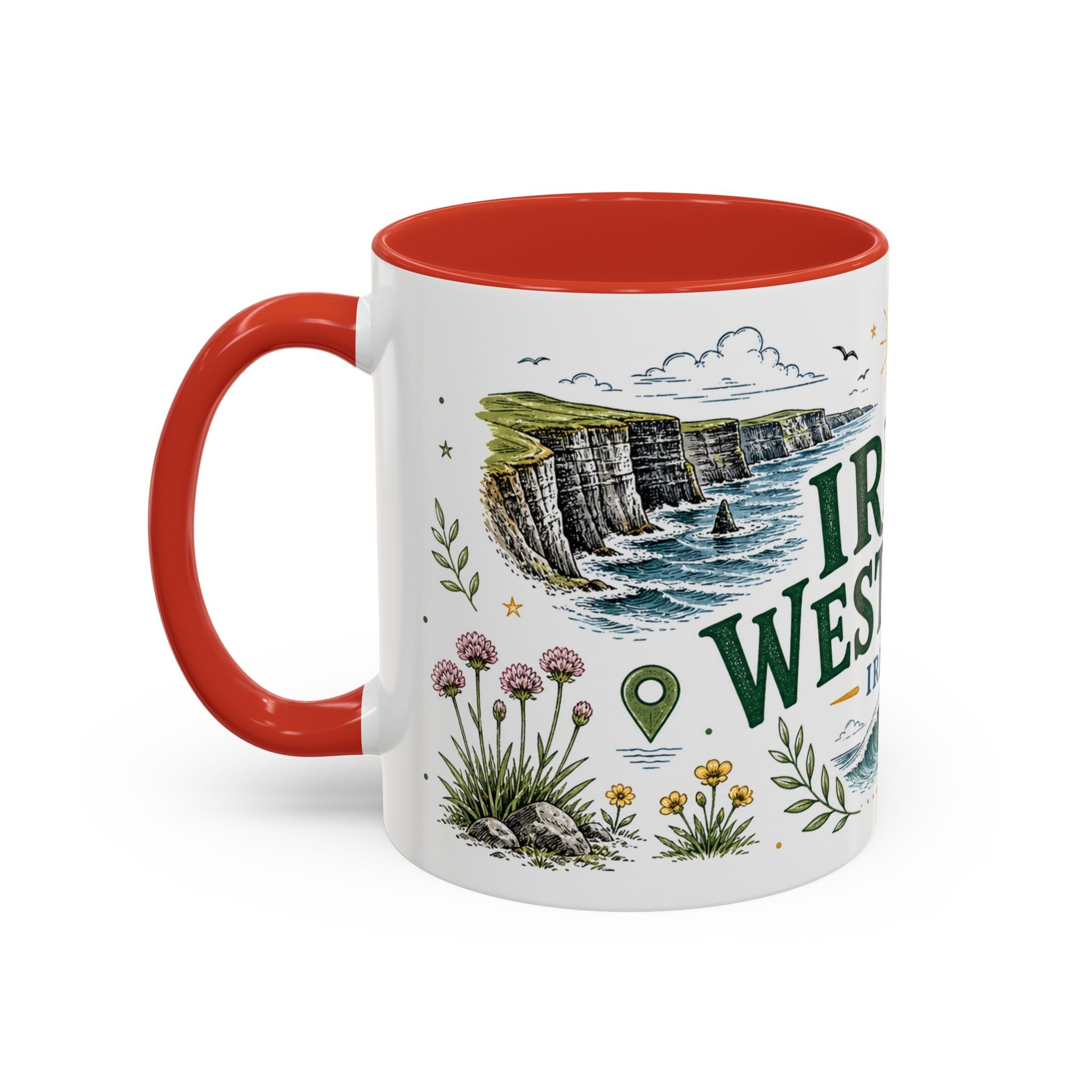 Irish West Coast Coffee Mug | Travel Destination Souvenir Gift | Accent Color Ceramic 11oz 15oz