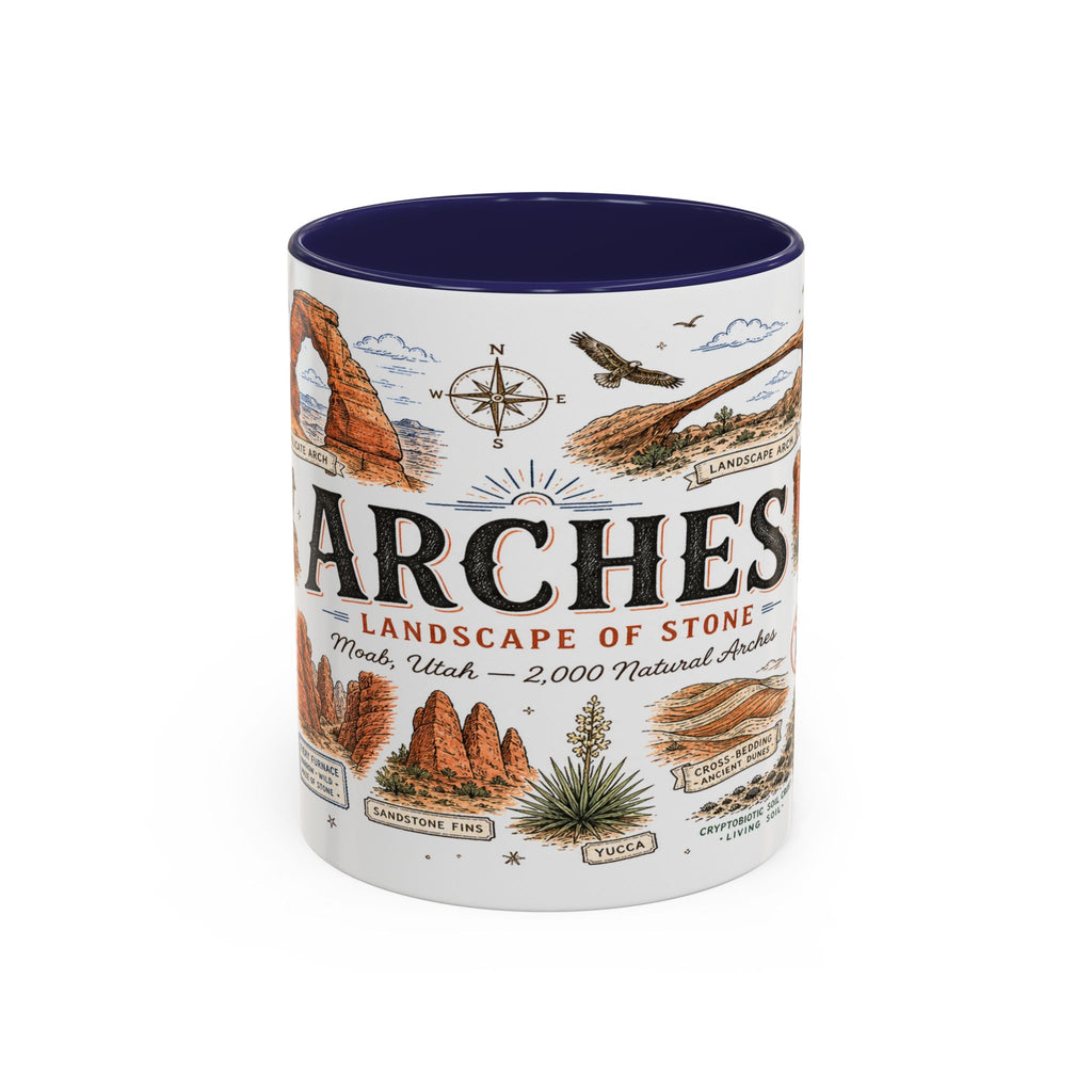 Arches Coffee Mug | National Park Hiking Utah Gift | Accent Color Ceramic 11oz 15oz