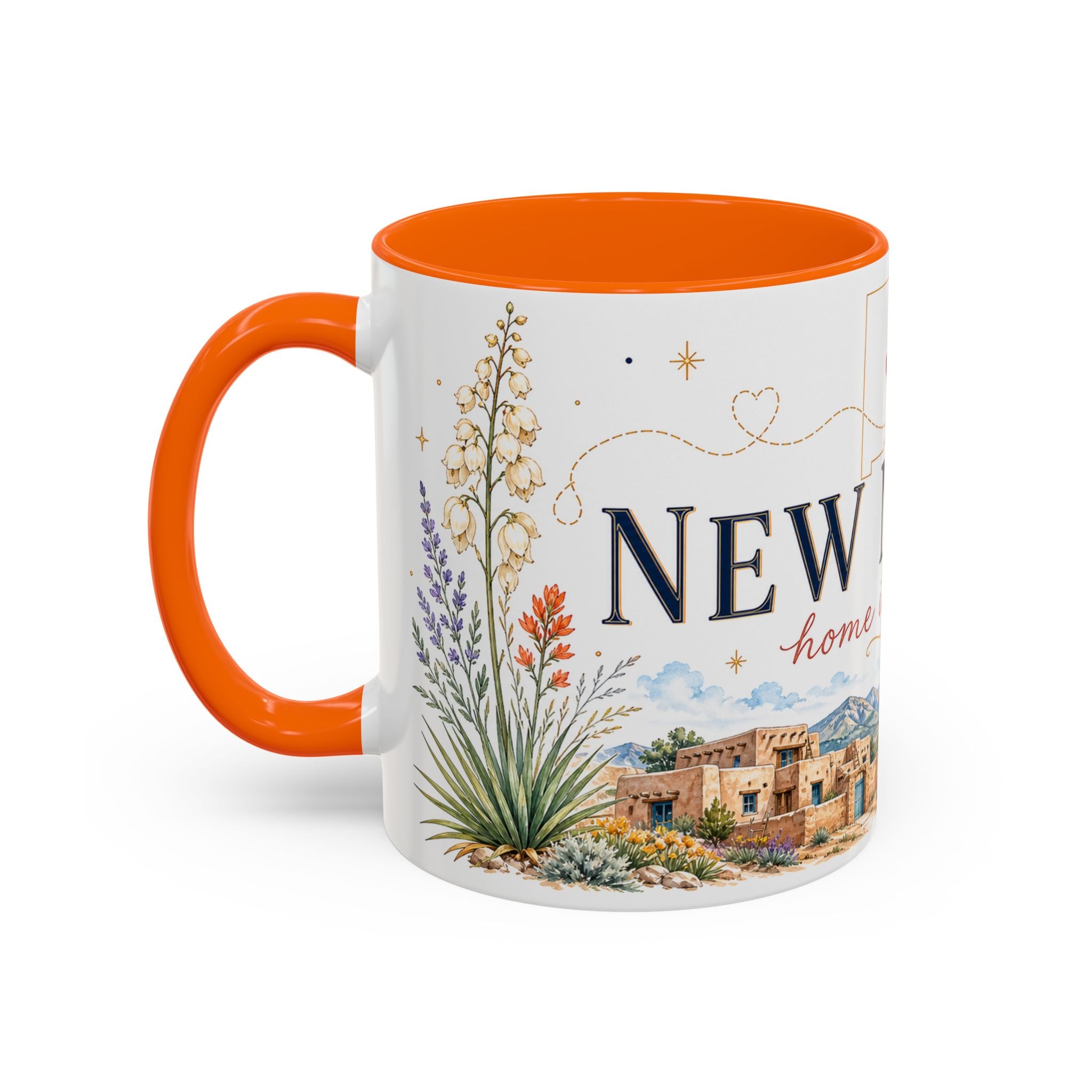 New Mexico State Map Mug | Desert Scenery, Yucca Flower Accent Coffee Cup