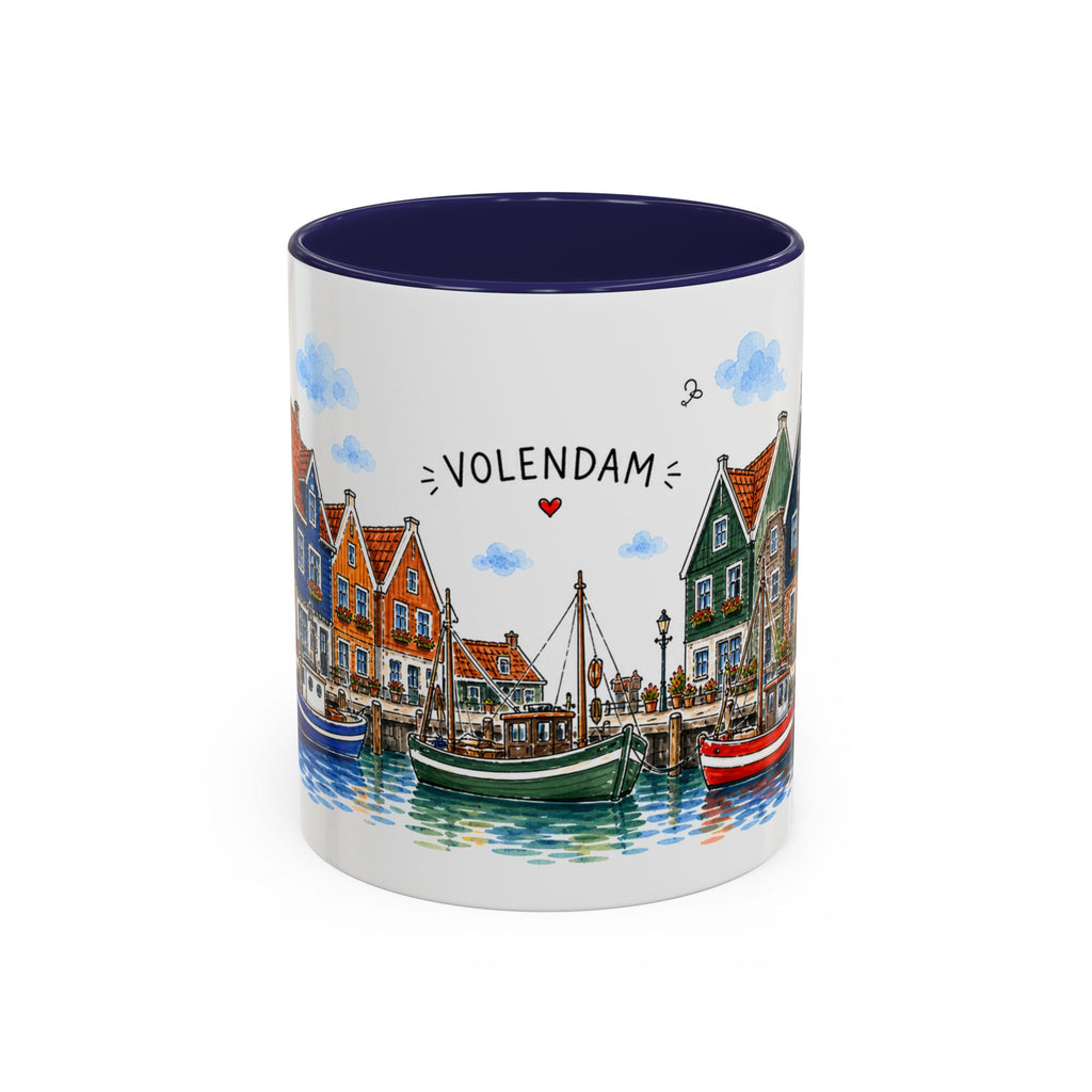 Volendam Illustrated Travel Mug | Netherlands Souvenir Accent Coffee Mug | 11oz 15oz Ceramic Cup